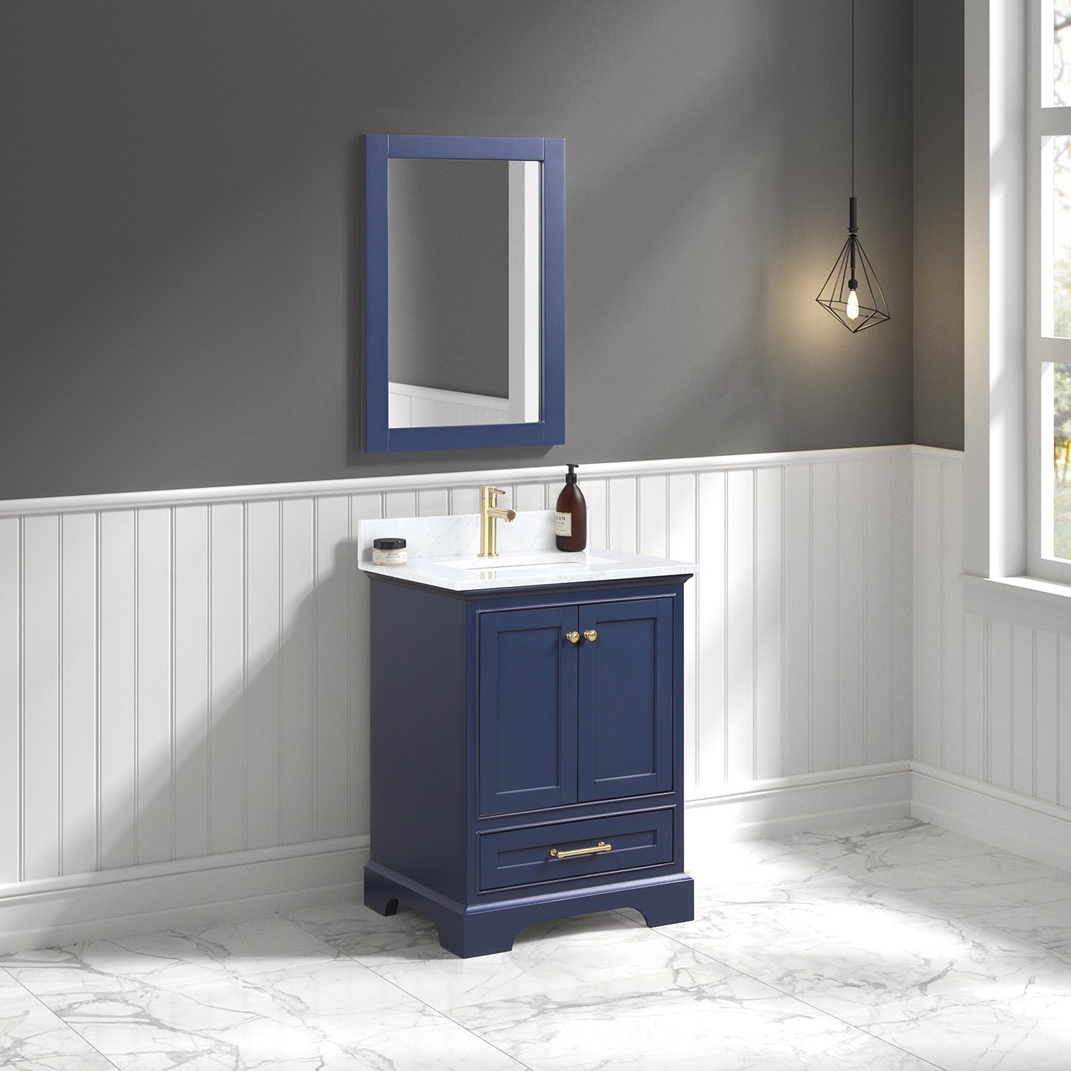 Copenhagen 24″ Bathroom Vanity with Marble Countertop and Ceramic Sink - Contemporary Bathroom Vanity
