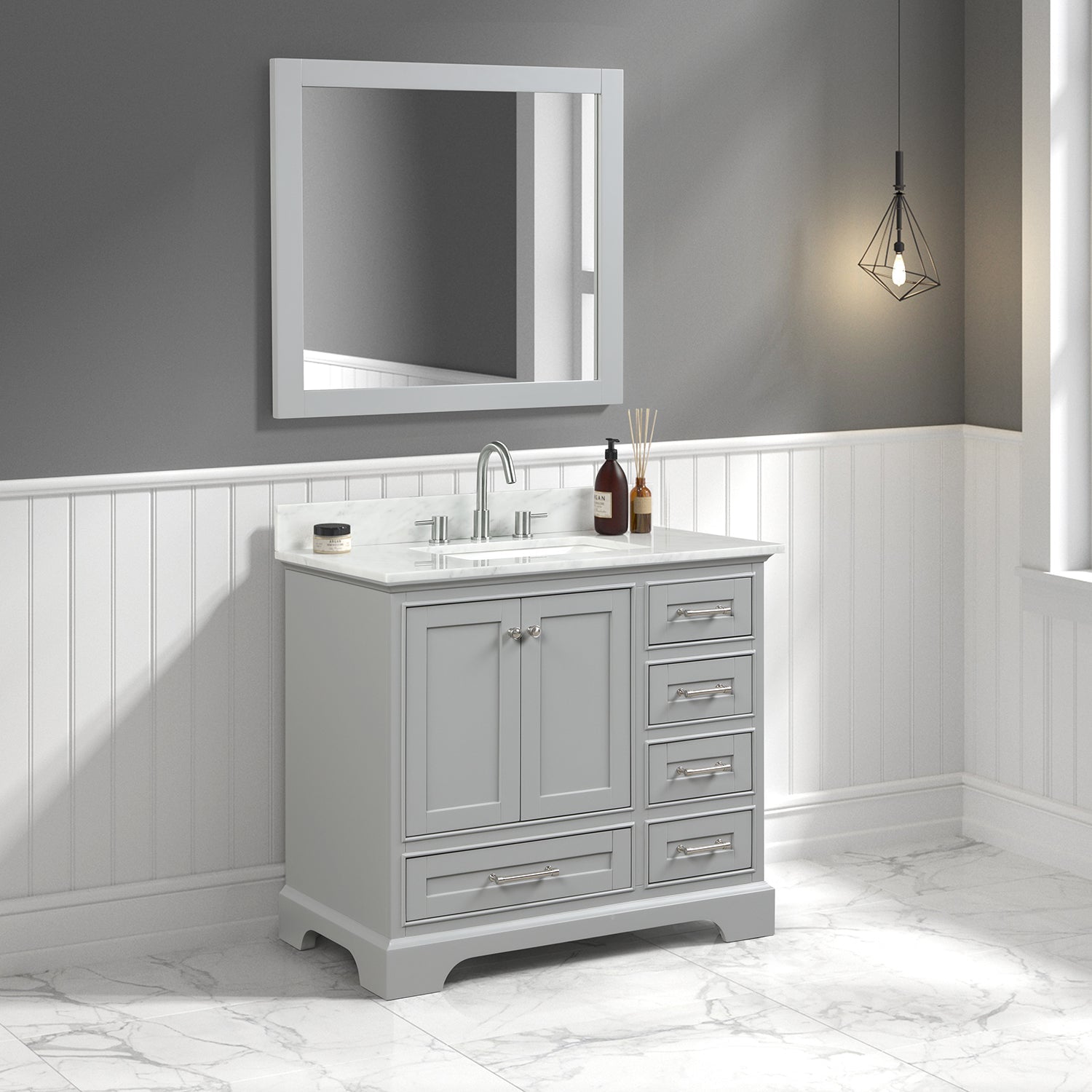 Copenhagen 36″ Vanity with Marble Countertop and Ceramic Sink - Contemporary Bathroom Vanity