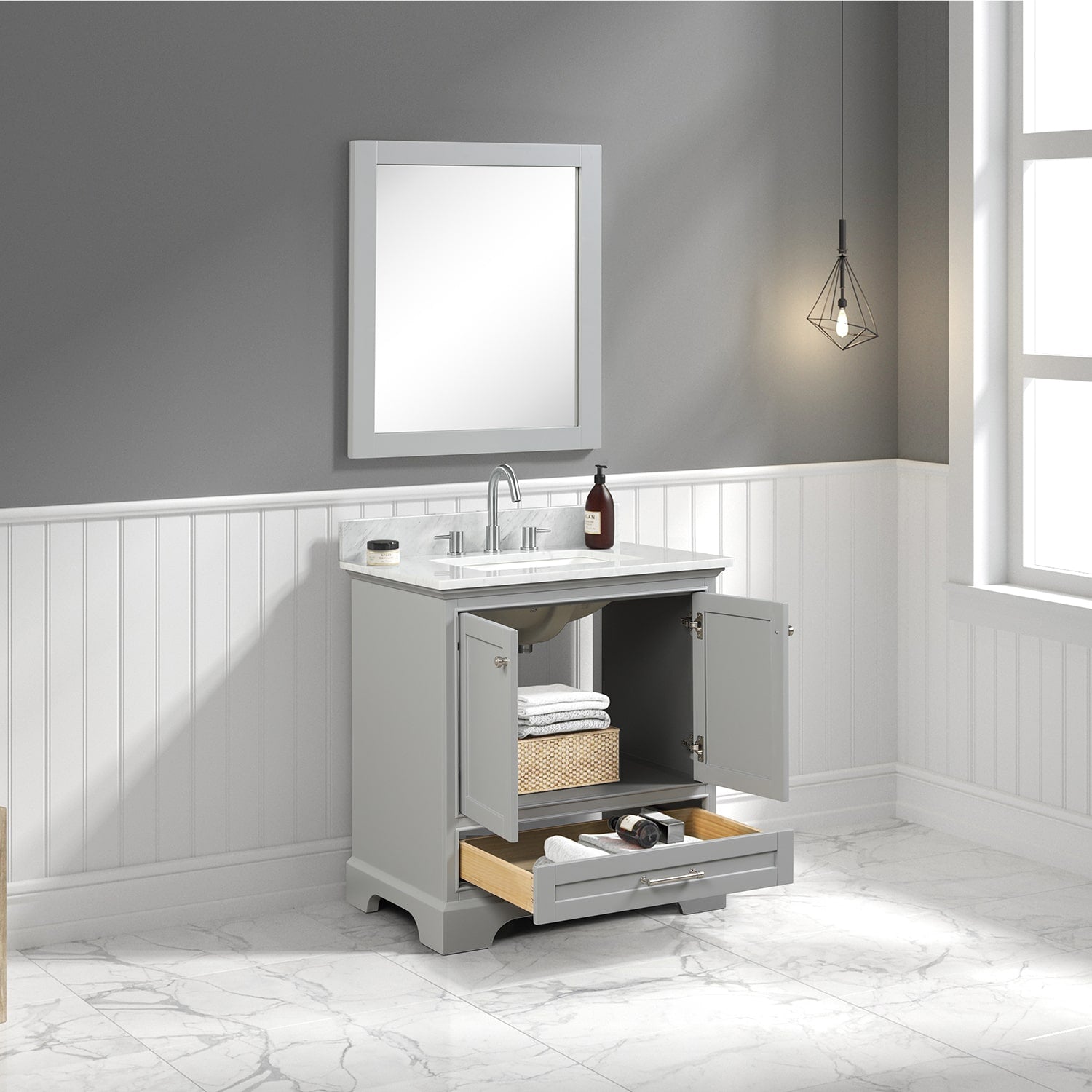 Copenhagen 30″ Bathroom Vanity with Marble Countertop - Contemporary Bathroom Vanity