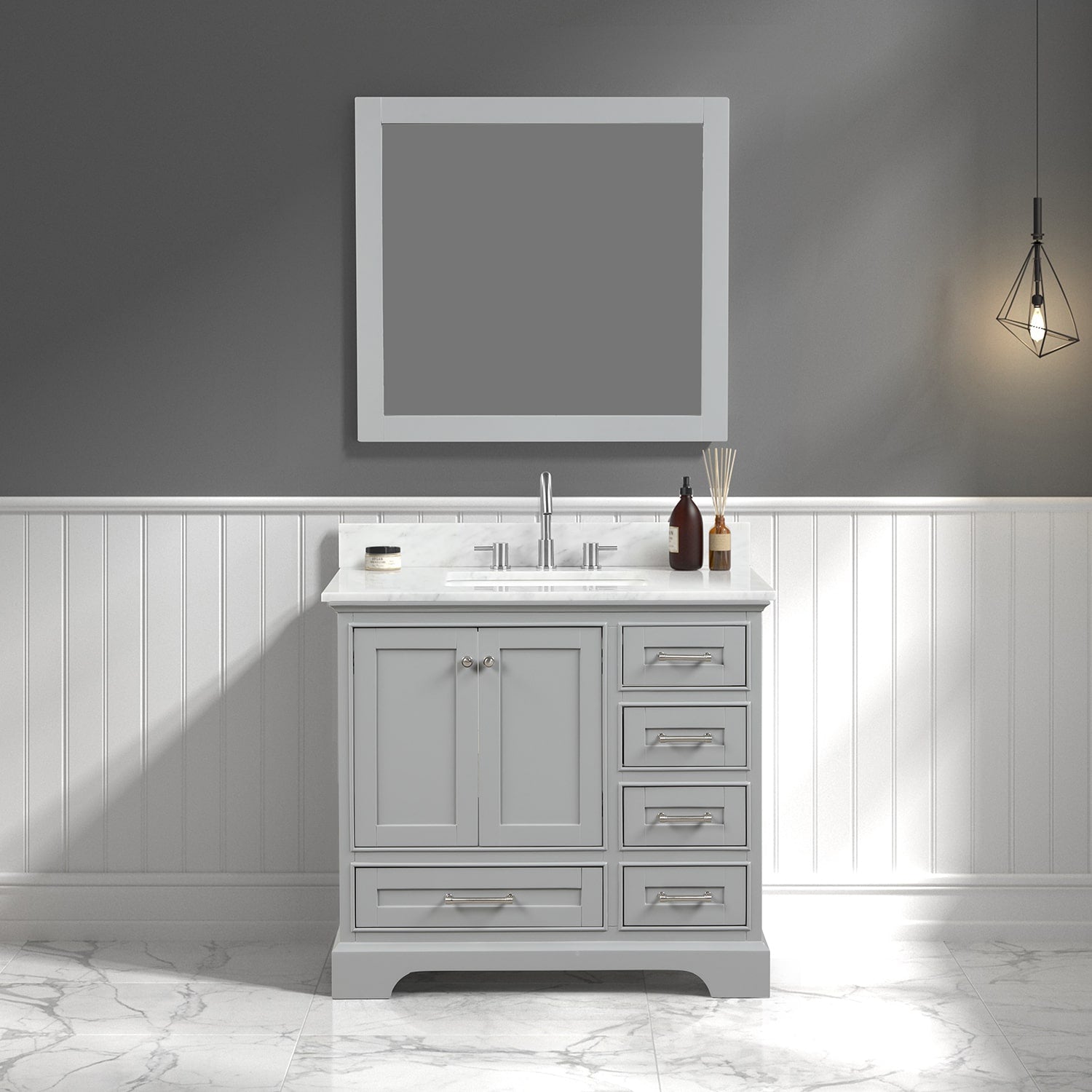 Copenhagen 36″ Bathroom Vanity with Marble Countertop - Contemporary Bathroom Vanity