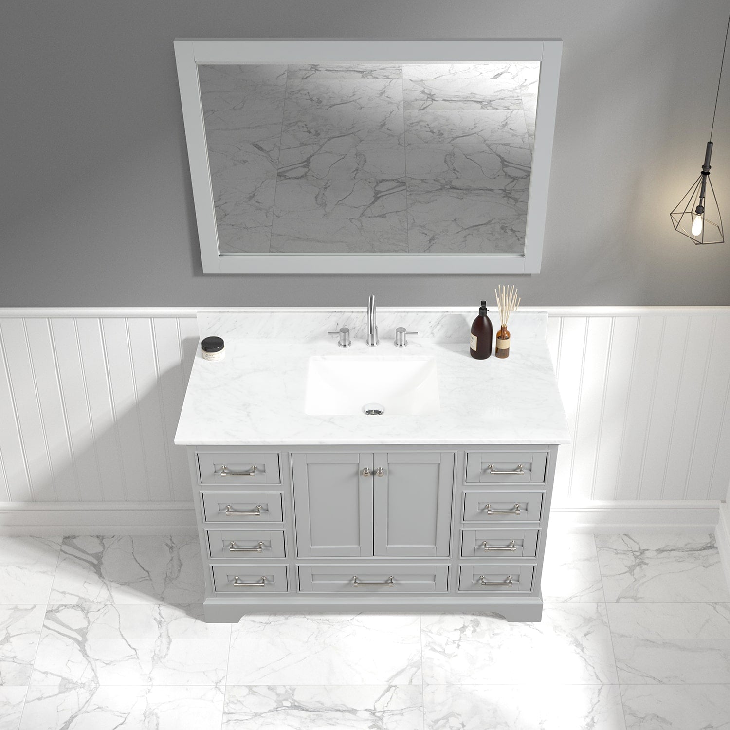 Copenhagen 48″ Bathroom Vanity with Single Sink Marble Top - Contemporary Bathroom Vanity