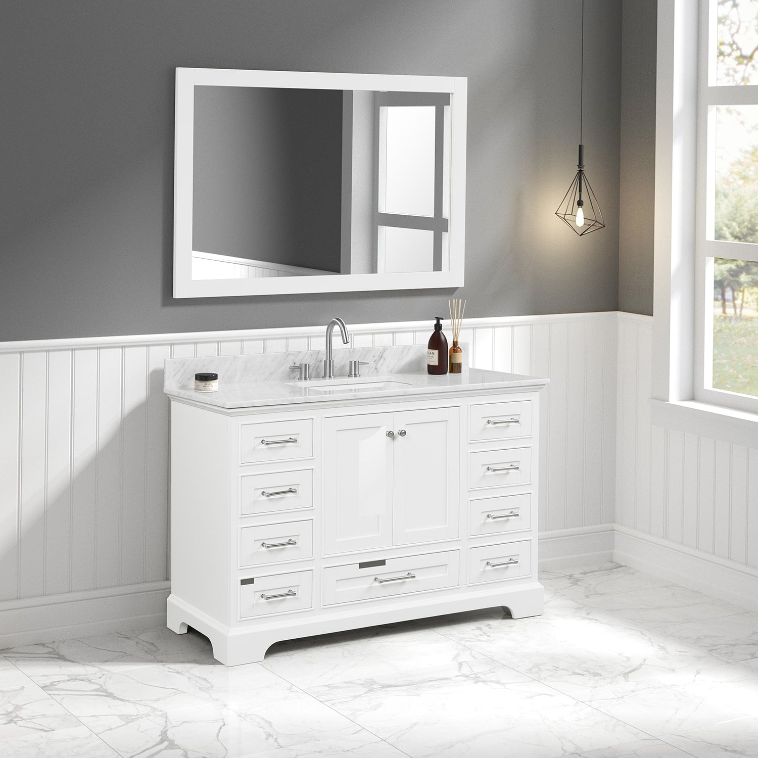 Copenhagen 48″ Vanity with Marble Countertop - Contemporary Bathroom Vanity