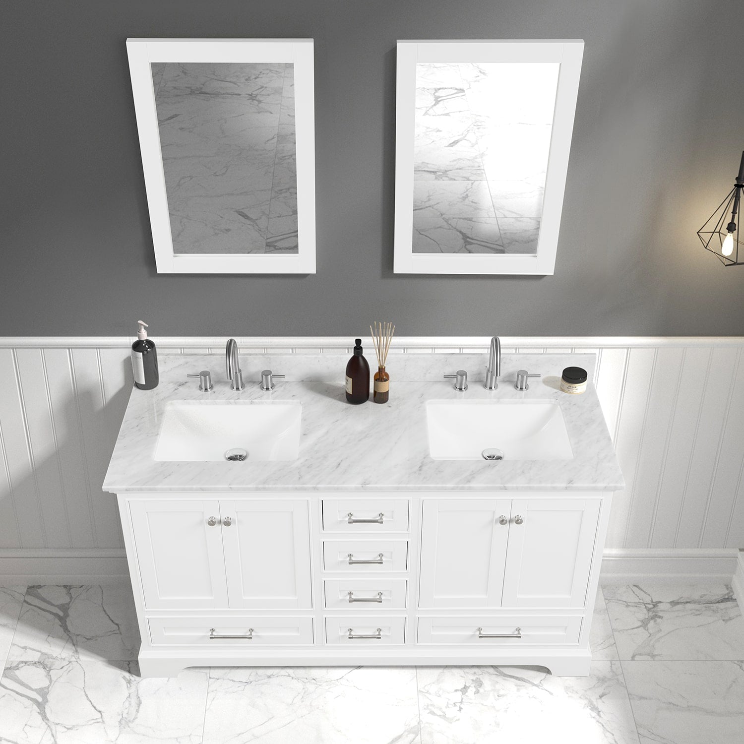 Copenhagen 60″ Bathroom Vanity with Marble Countertop - Contemporary Bathroom Vanity