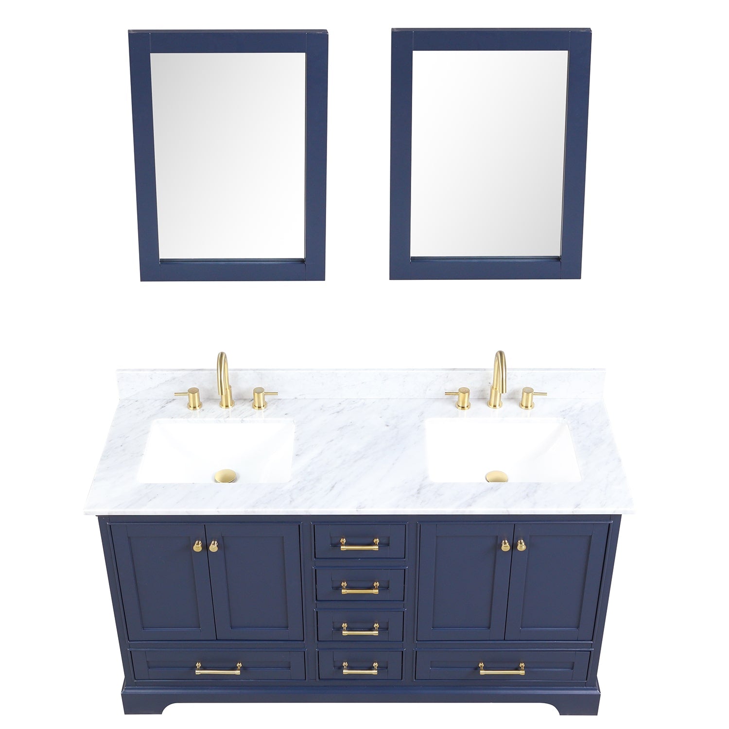 Copenhagen 60″ Bathroom Vanity with Double Sink Marble Countertop - Contemporary Bathroom Vanity