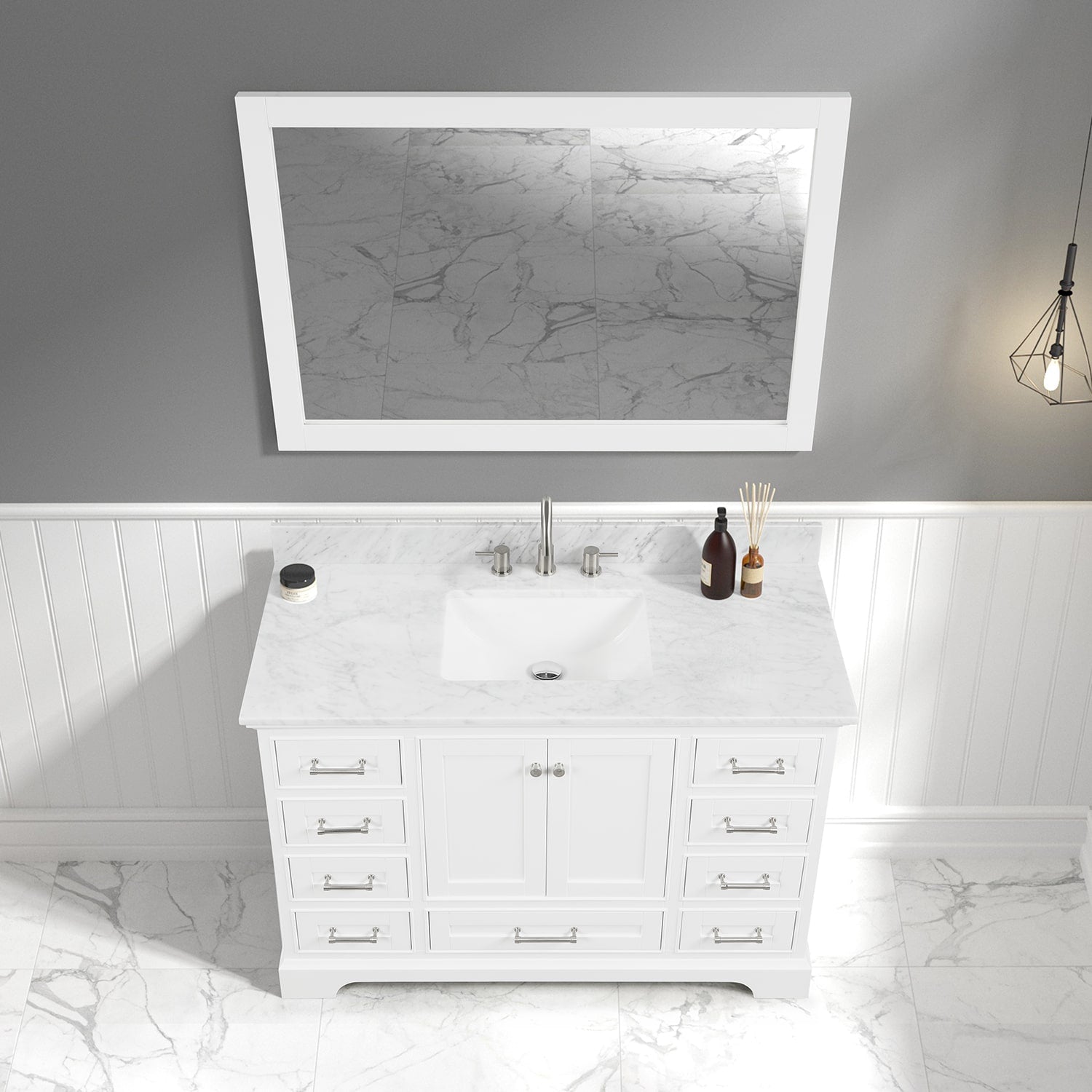 Copenhagen 48″ Bathroom Vanity with Marble Countertop - Contemporary Bathroom Vanity