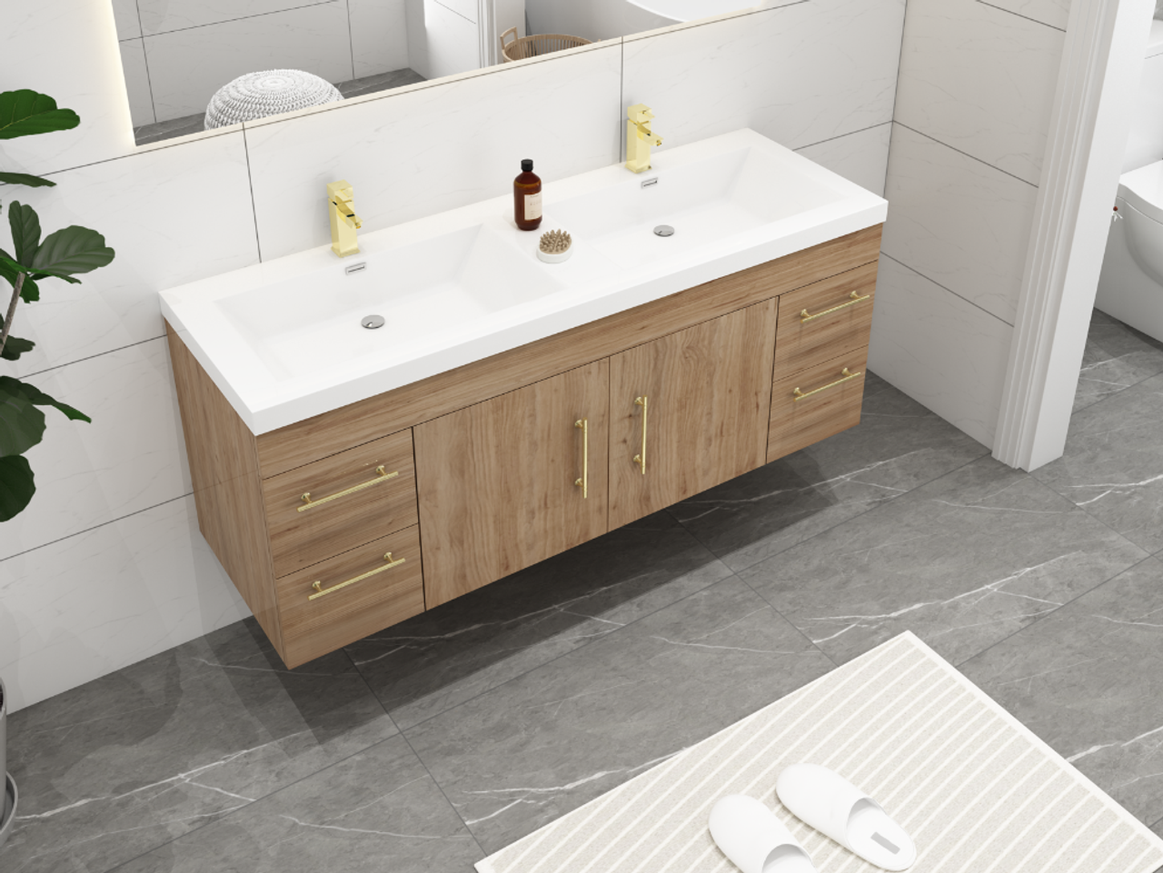 Eliza 60'' Wall Mounting Vanity With Double Sink Vanity Plus - Luxury Bathroom Vanity