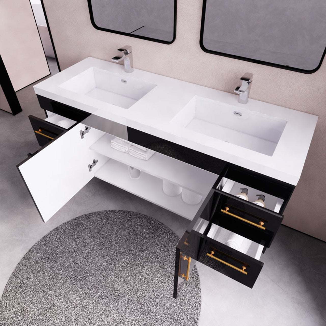 Eliza 60'' Wall Mounting Vanity With Double Sink Vanity Plus - Luxury Bathroom Vanity