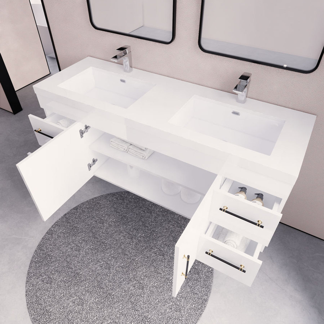 Eliza 60'' Wall Mounting Vanity With Double Sink Vanity Plus - Luxury Bathroom Vanity