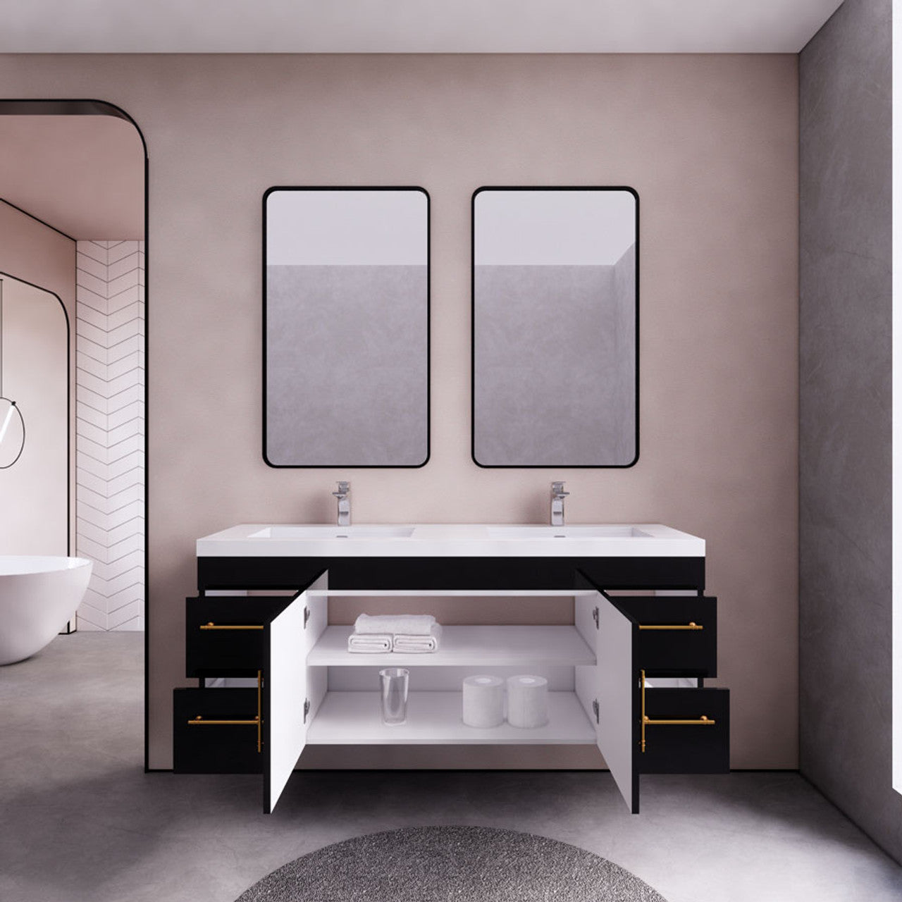 Eliza 60'' Wall Mounting Vanity With Double Sink Vanity Plus - Luxury Bathroom Vanity