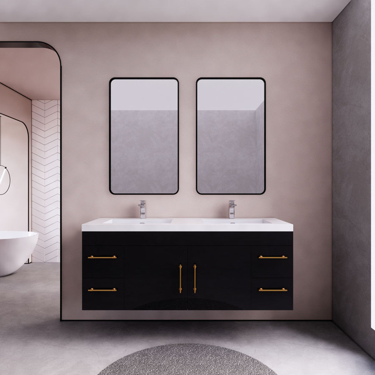 Eliza 60'' Wall Mounting Vanity With Double Sink Vanity Plus - Luxury Bathroom Vanity