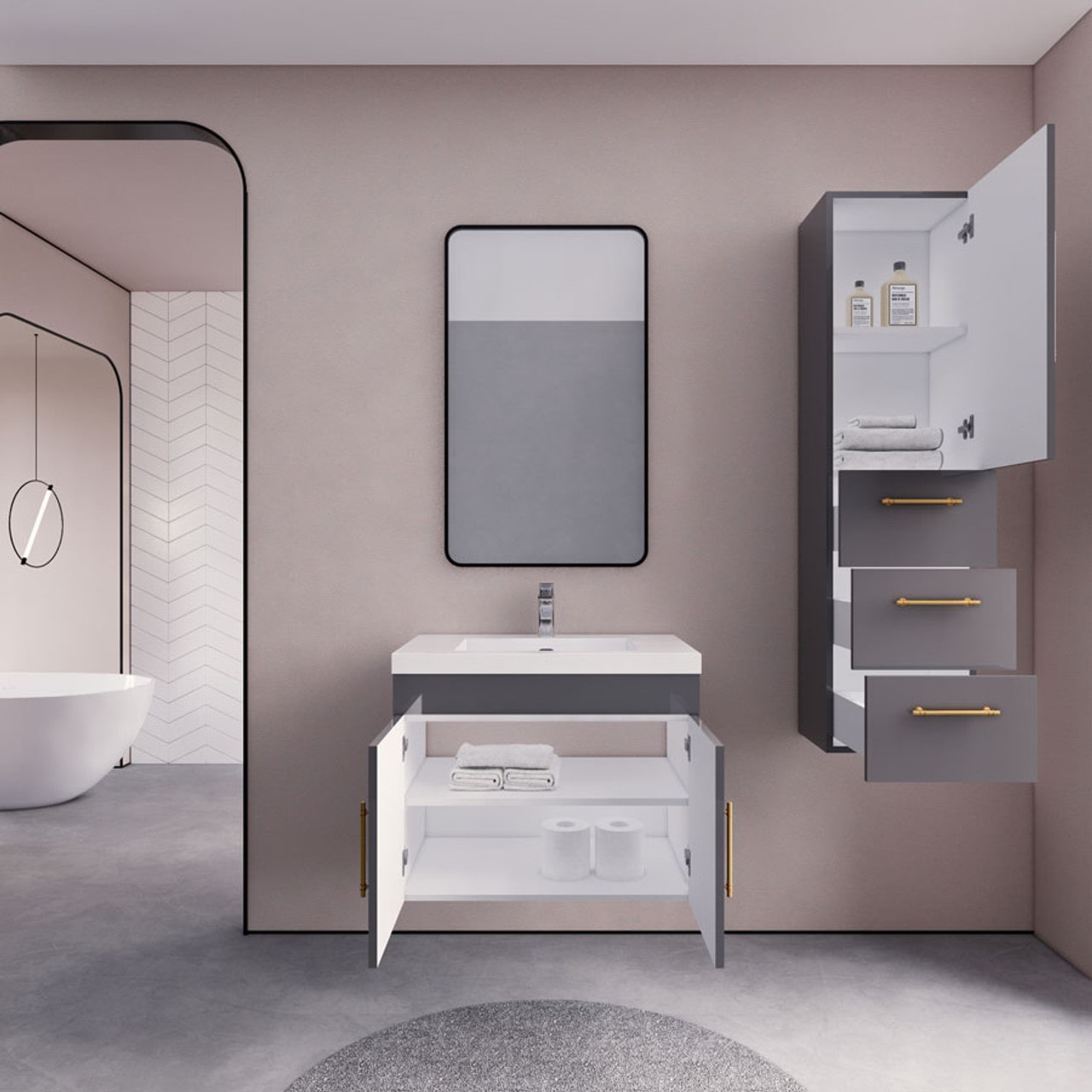 Eliza 30'' Wall Mount Bathroom Vanity with Single Sink - Luxury Bathroom Vanity