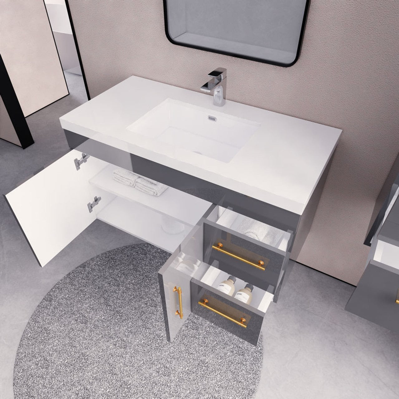 Eliza 42'' Wall Mounting Vanity with Acrylic Sink - Luxury Bathroom Vanity