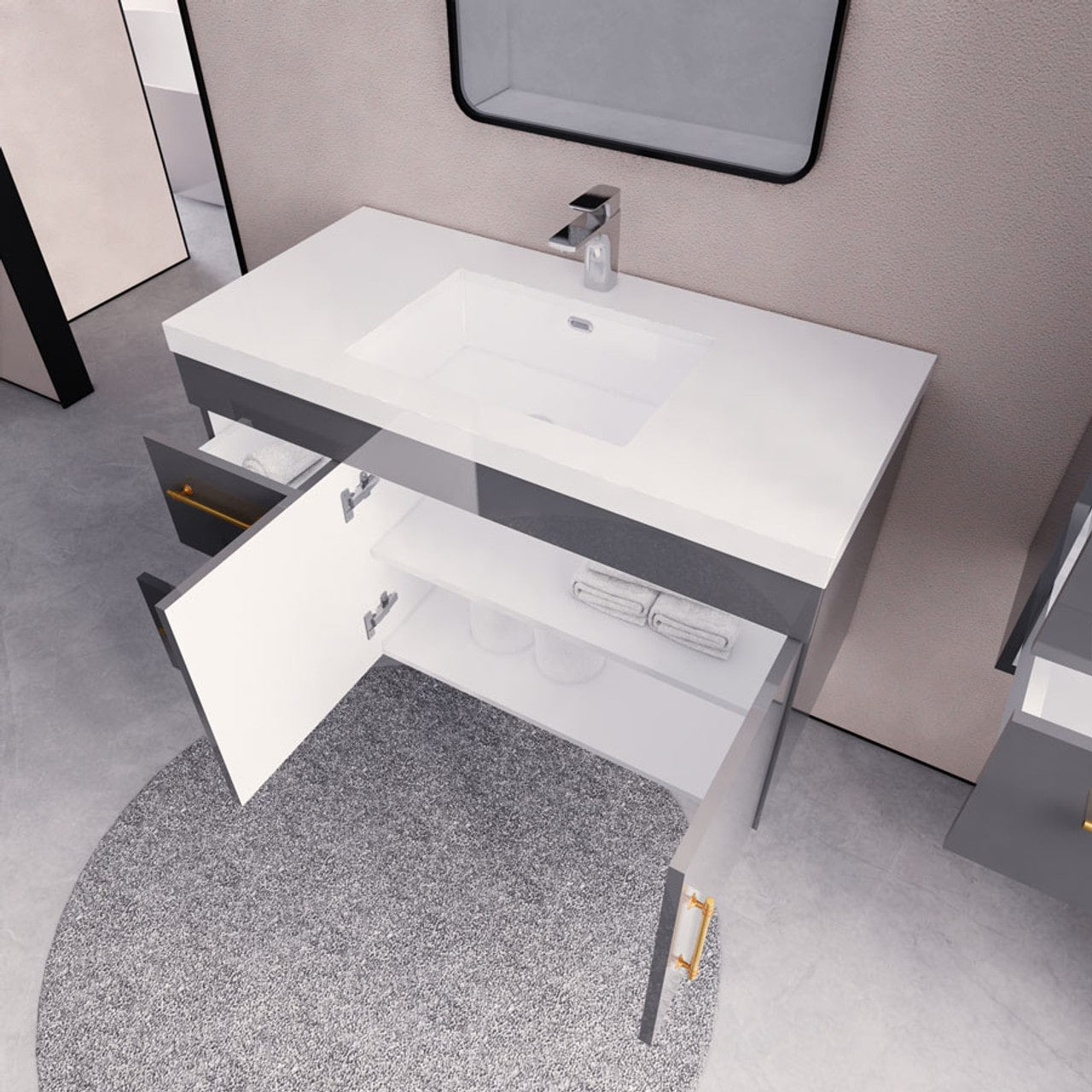 Eliza 42'' Wall Mount Vanity with Single Acrylic Sink - Luxury Bathroom Vanity