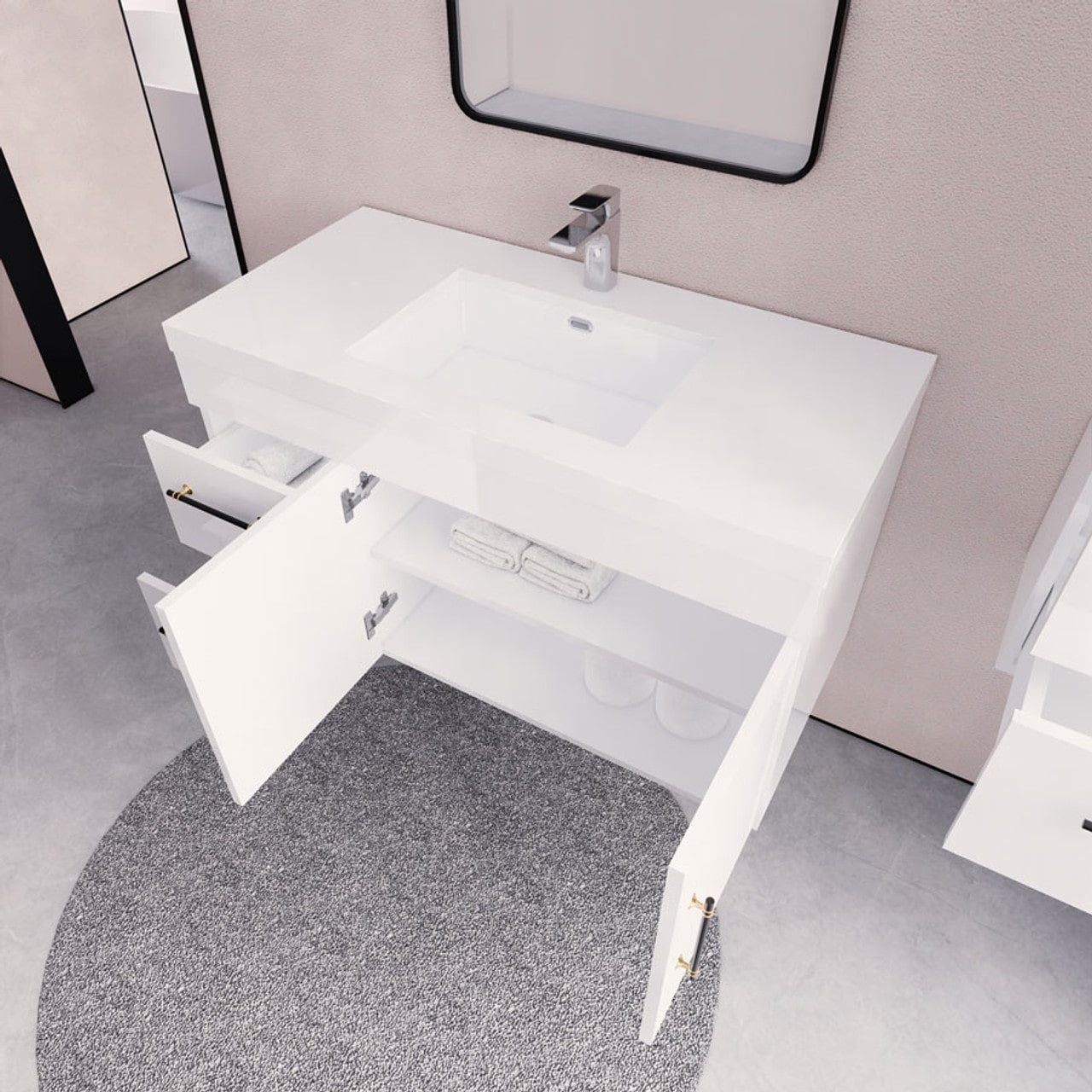 Eliza 42'' Wall Mount Vanity with Single Acrylic Sink - Luxury Bathroom Vanity