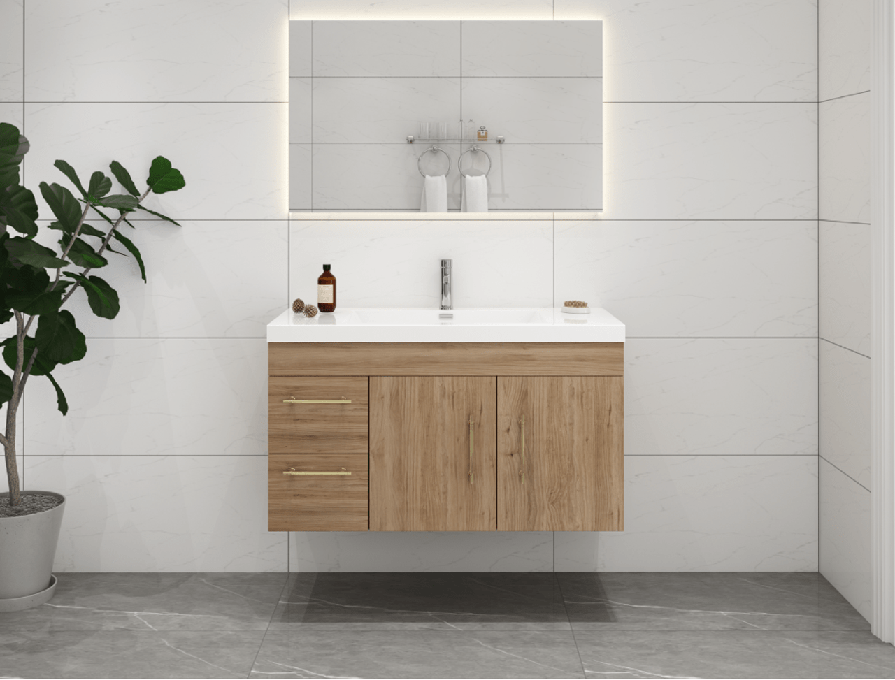 Eliza 42'' Wall Mount Vanity with Single Acrylic Sink - Luxury Bathroom Vanity