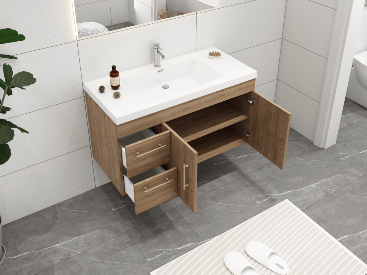 Eliza 42'' Wall Mount Vanity with Single Acrylic Sink - Luxury Bathroom Vanity