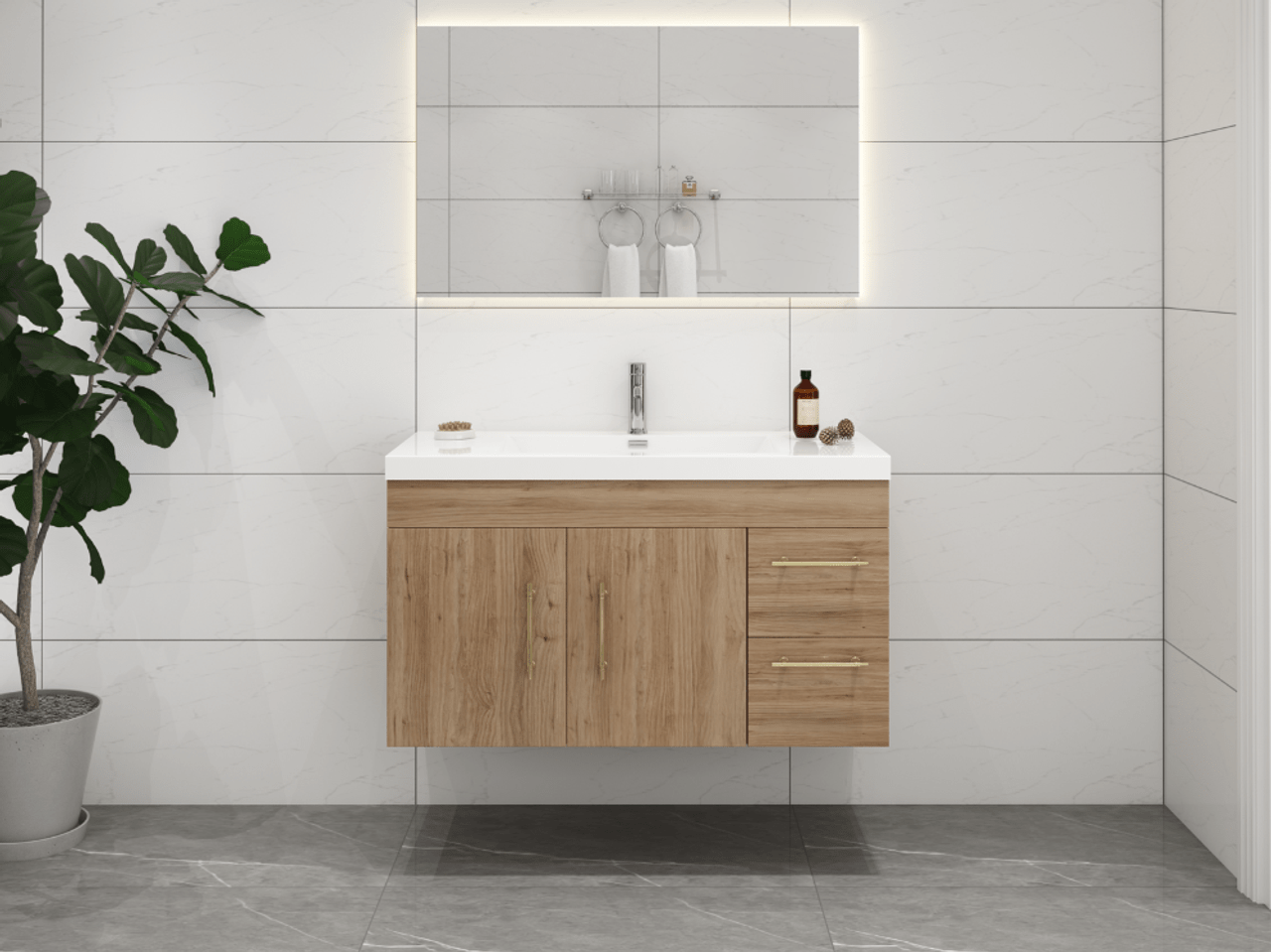 Eliza 42'' Wall Mount Vanity with Single Acrylic Sink - Luxury Bathroom Vanity