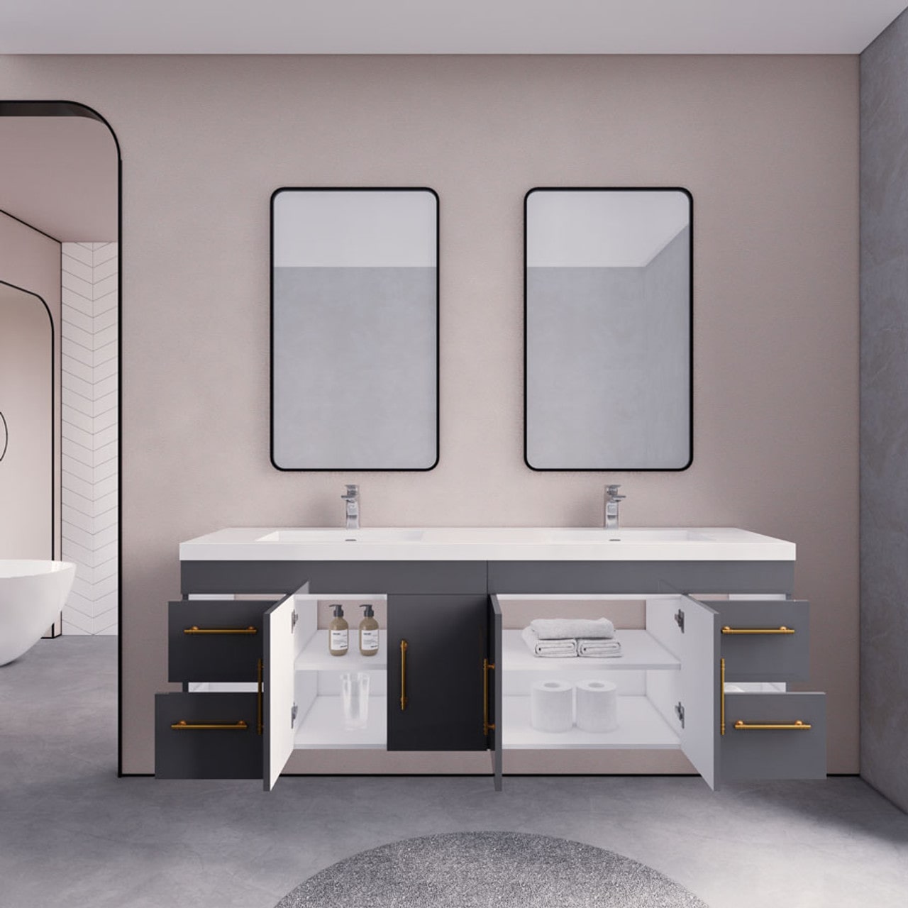 Eliza 72'' Wall Mount Vanity With Double Sink - Luxury Bathroom Vanity