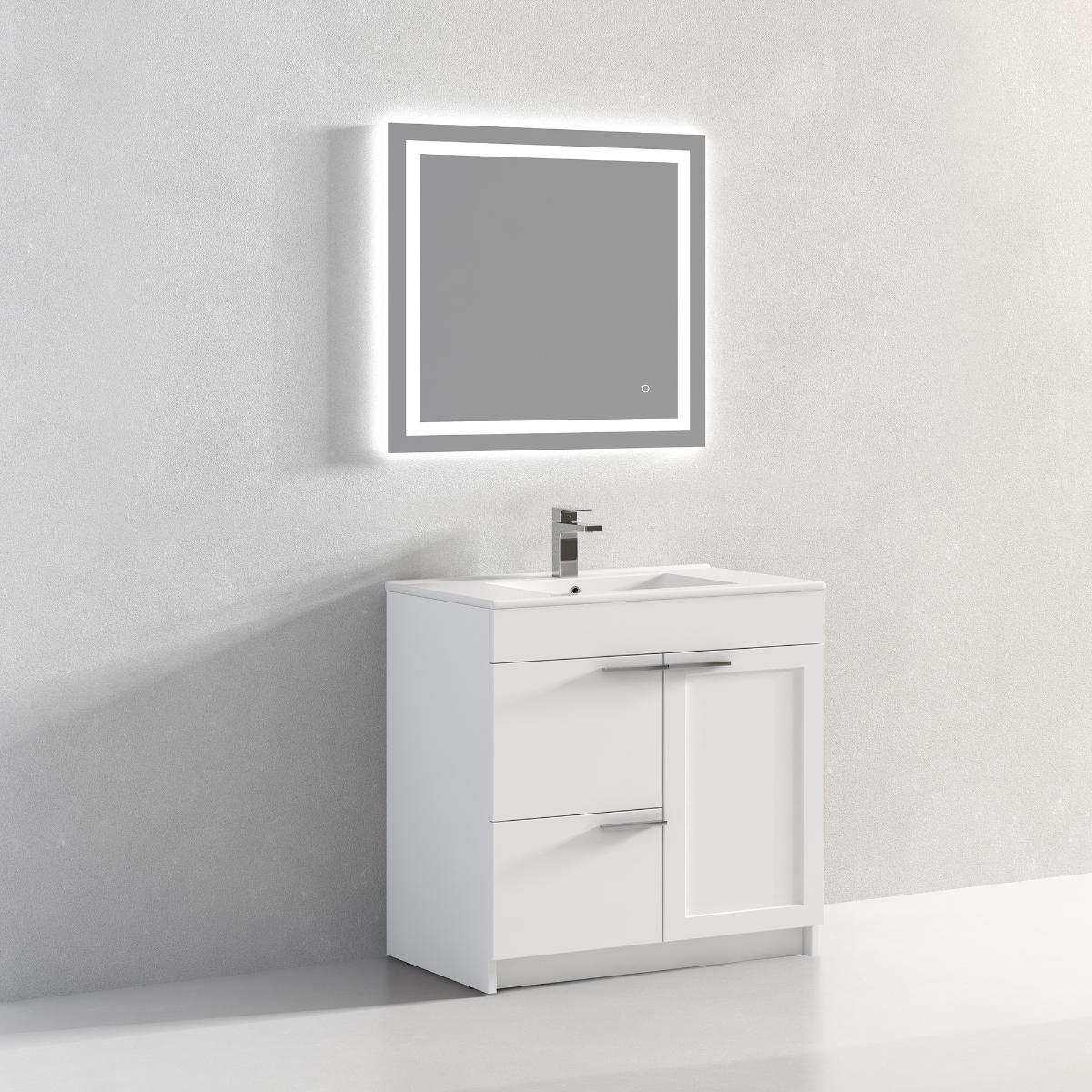 Hanover 36″ Free-Standing Vanity with Ceramic Top - Contemporary Bathroom Vanity