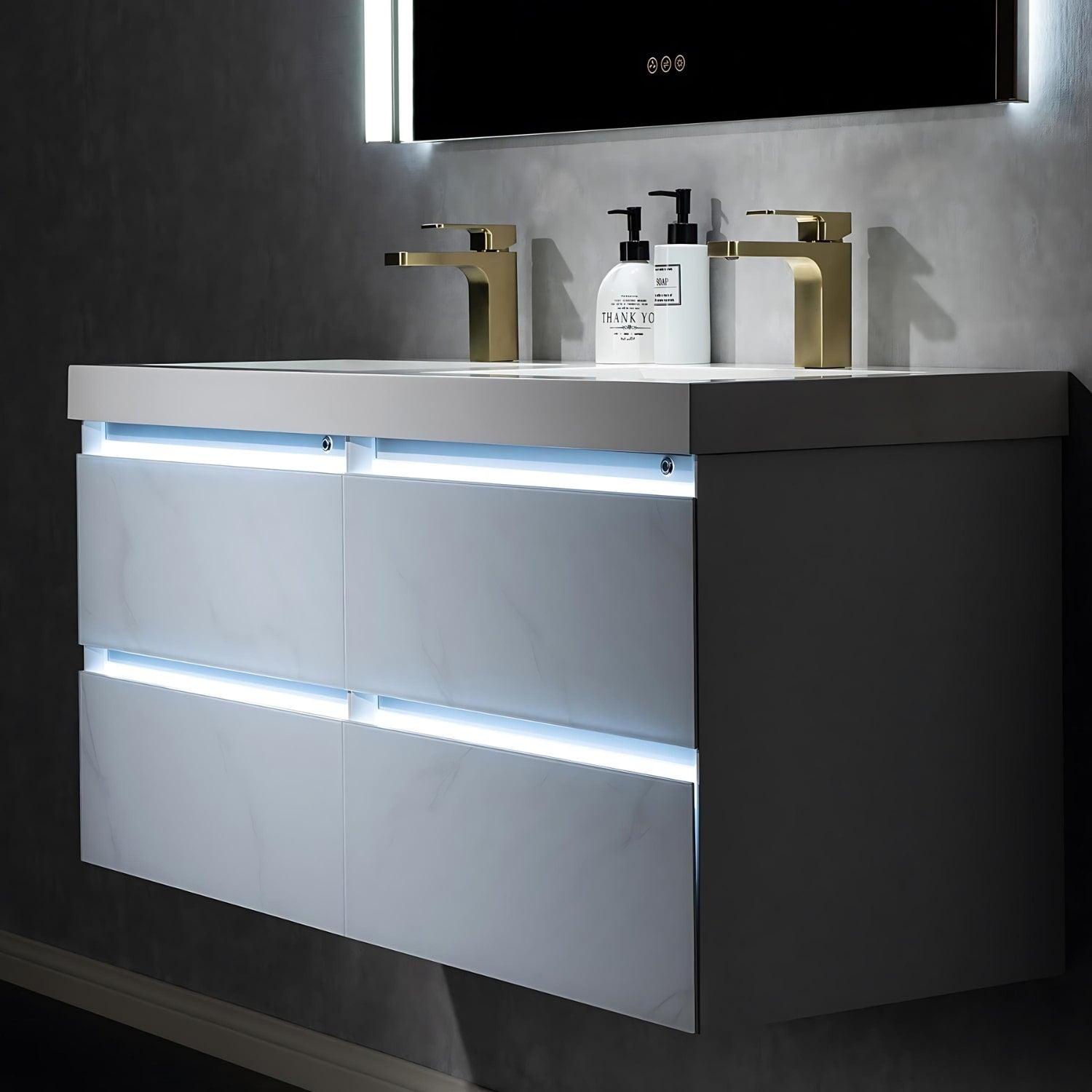 High end bathroom vanity with LED light drawers