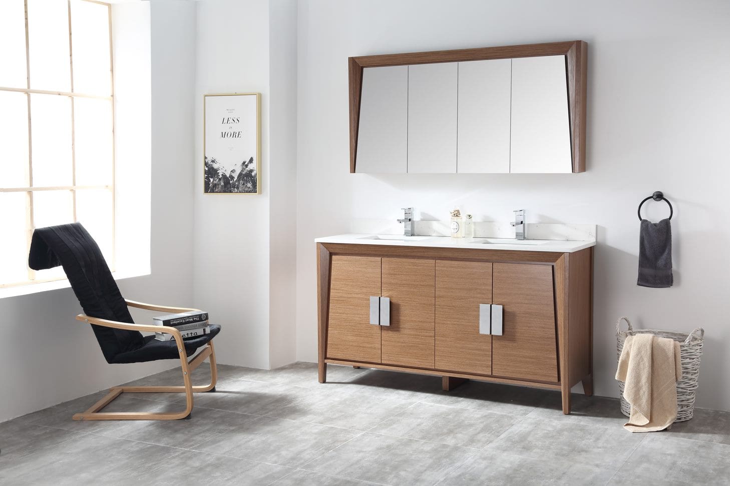60" Larvotto Double Vanity with White Quartz Top - Modern Bathroom Vanity