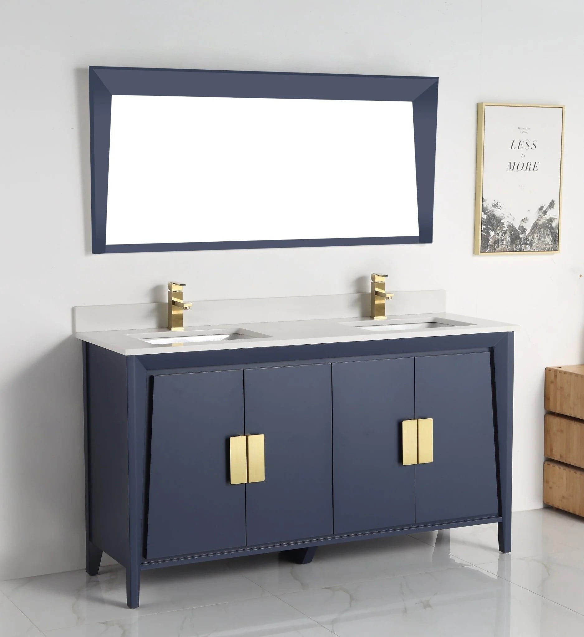 60" Larvotto Double Vanity with White Quartz Top - Modern Bathroom Vanity
