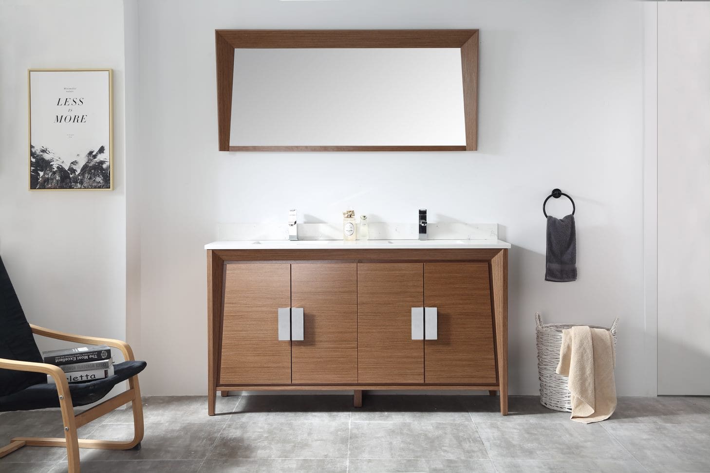 60" Larvotto Double Vanity with White Quartz Top - Modern Bathroom Vanity 