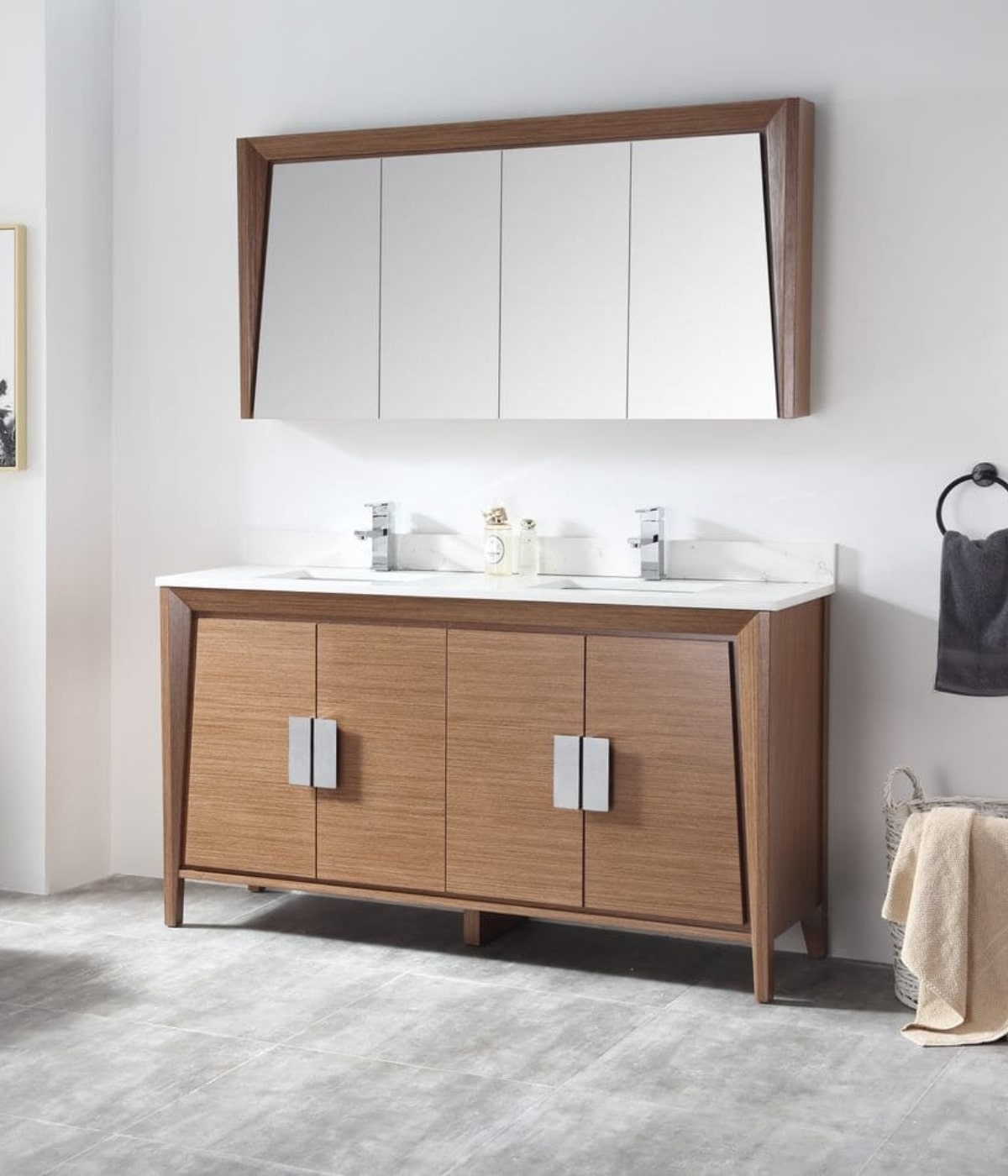 The modern bathroom vanity known as larvotto is solid birch wood. 
