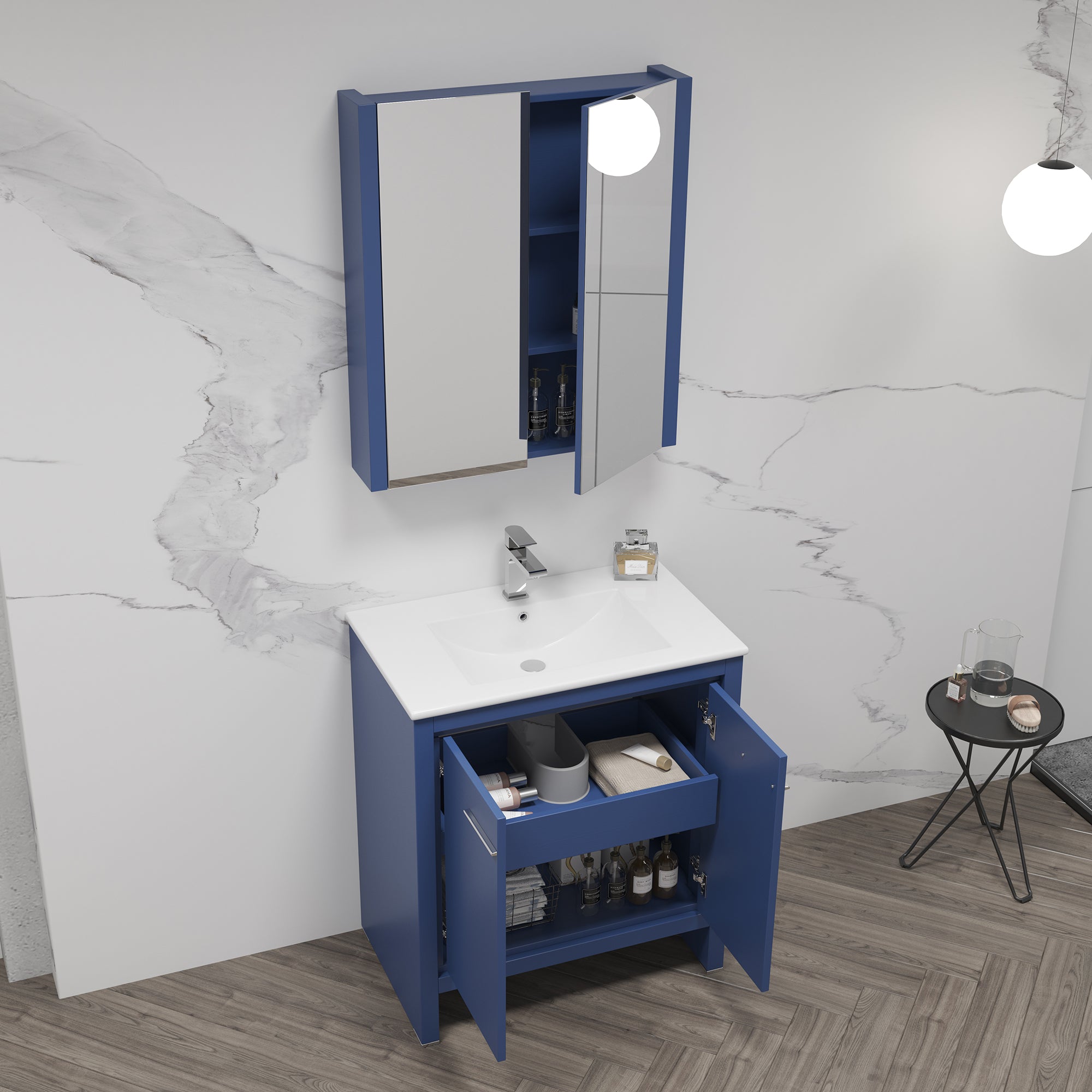 Milan 30" Inch Freestanding Vanity with Ceramic Top - Modern Bathroom Vanity