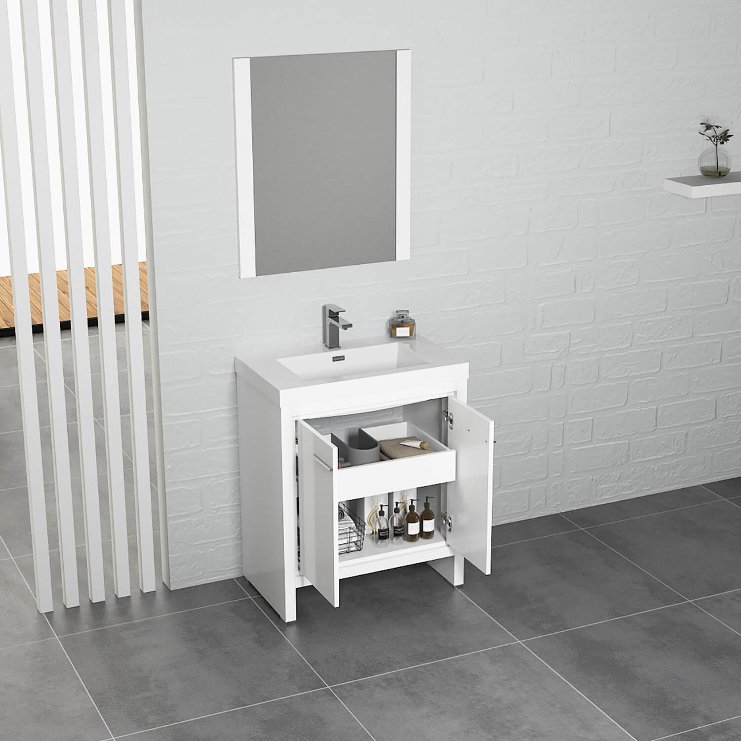 Milan 30" Inch Freestanding Bathroom Vanity with Ceramic Top - Modern Bathroom Vanity