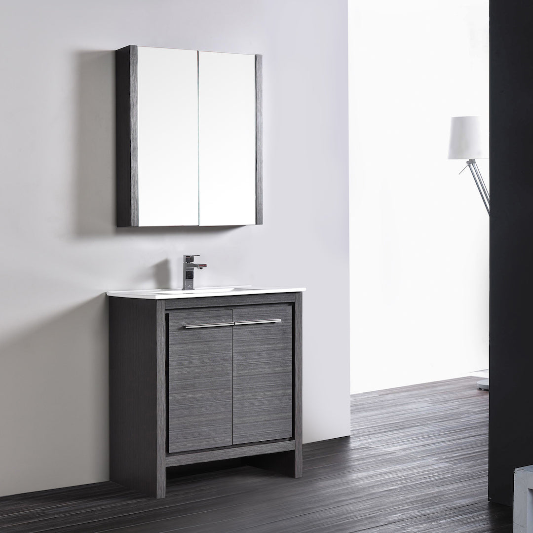 Milan 30" Inch Freestanding Bathroom Vanity with Ceramic Top - Modern Bathroom Vanity