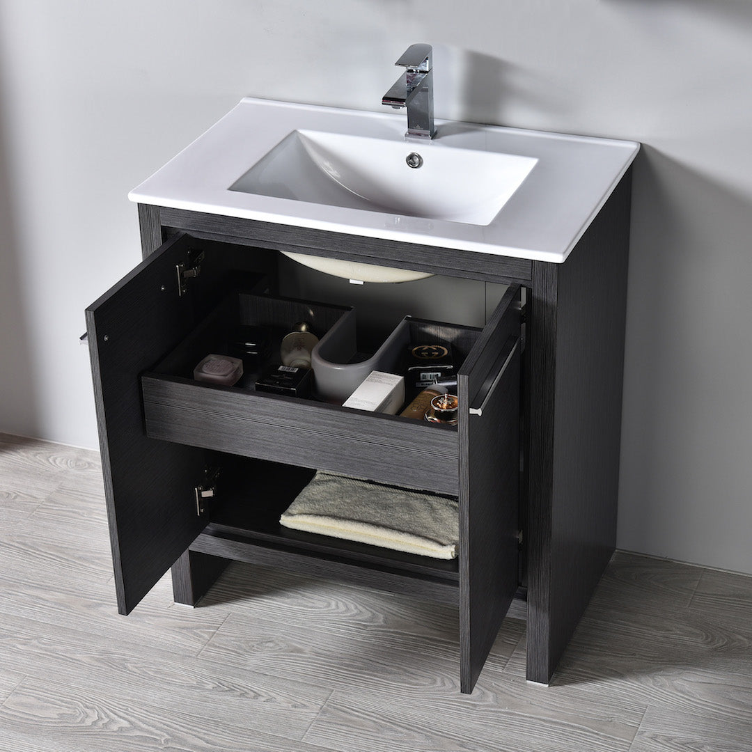 Milan 30" Inch Freestanding Vanity with Ceramic Top - Modern Bathroom Vanity