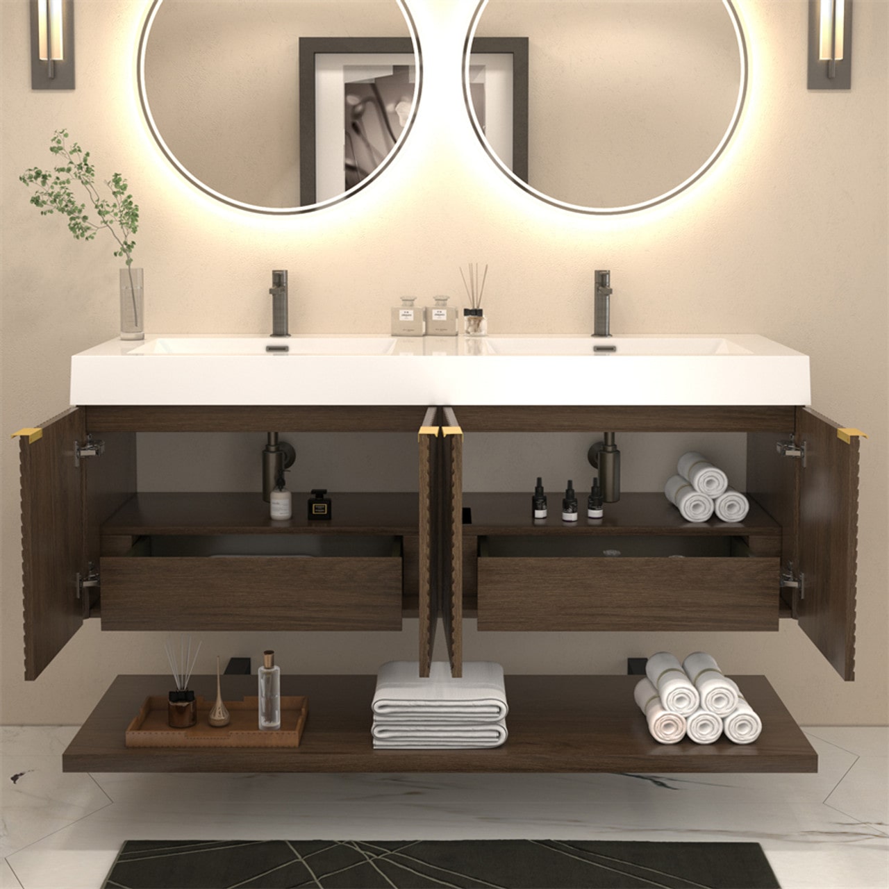 Mystique 60" Wall-Mounted Vanity with Acrylic Sink