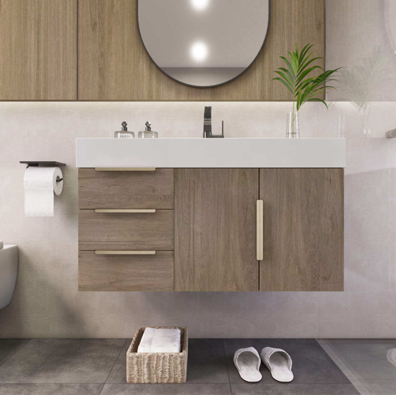 Noble 36" Wall-Mount Luxury Bathroom Vanity with Reinforced Acrylic Sink (Left Drawer)