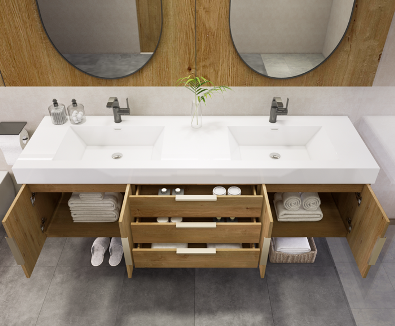 Noble 72" Wall-Mount Luxury Bathroom Vanity with Reinforced Acrylic Double Sink