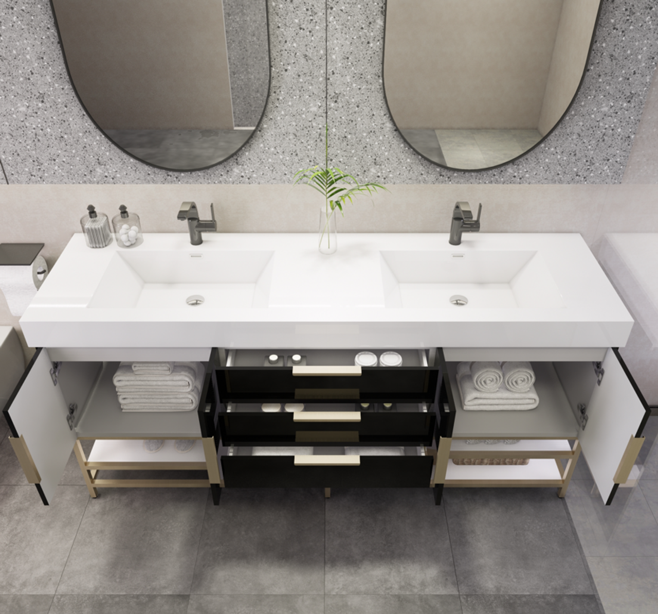 Noble 72" Free Standing Luxury Bathroom Vanity with Reinforced Acrylic Double Sink