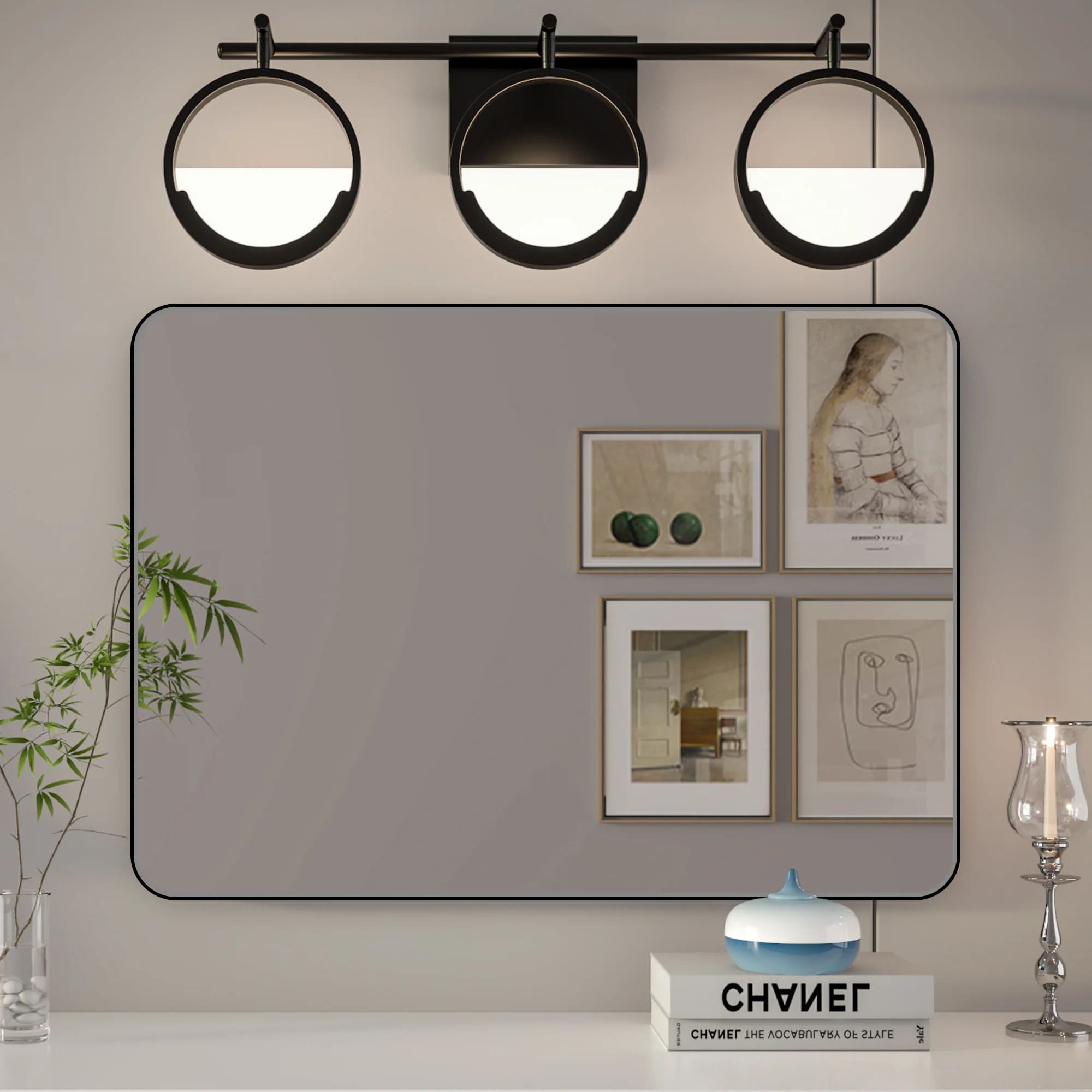 Noir 20"x 28" Bathroom Mirror – Matte Black, Tempered Glass