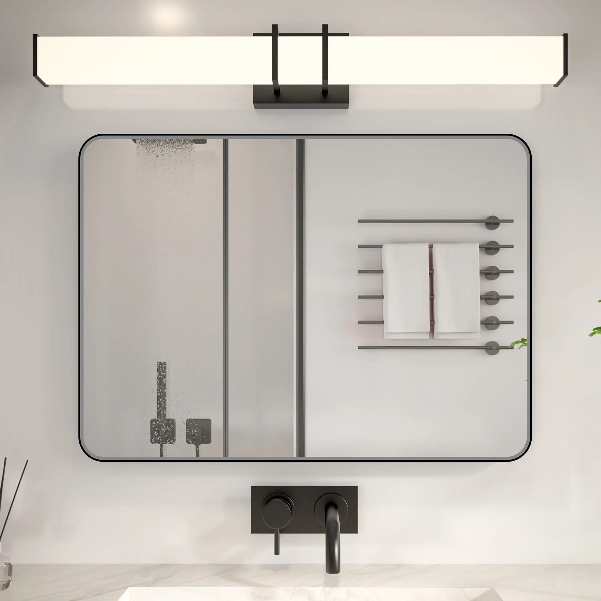 Noir 20"x 28" Bathroom Mirror – Matte Black, Tempered Glass