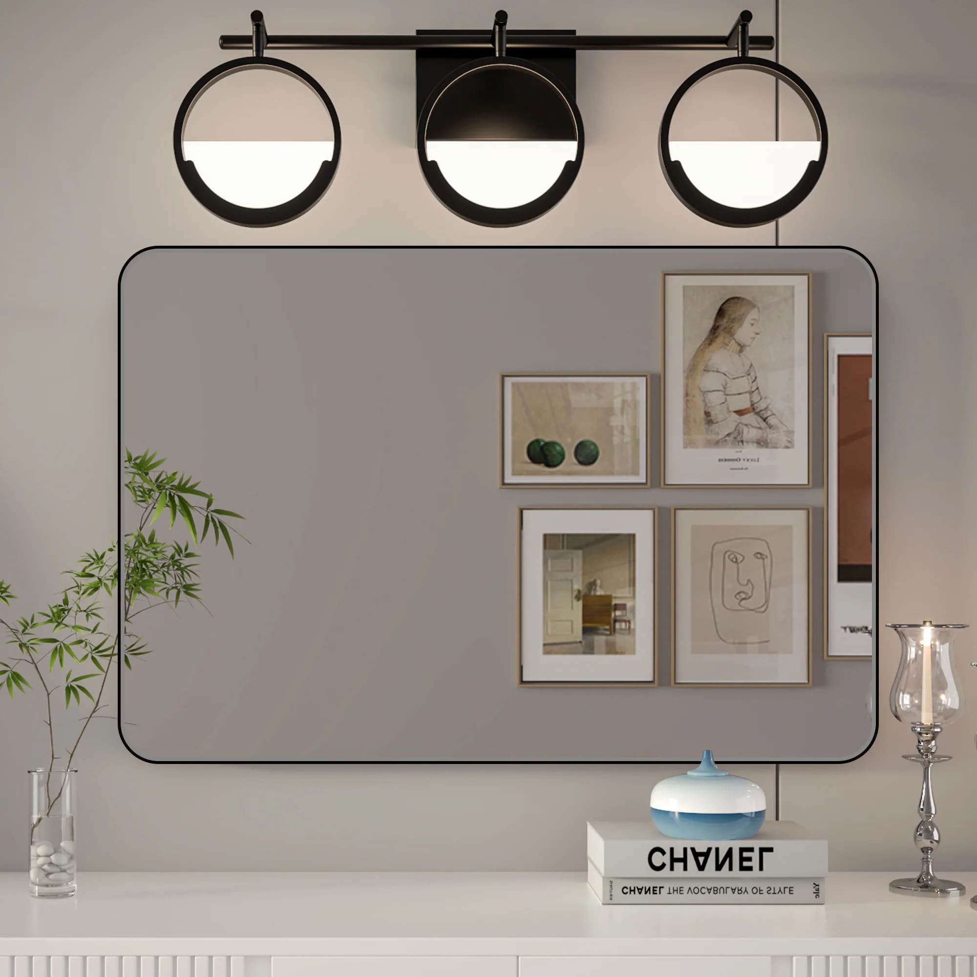 Noir 22"x 30" Bathroom Mirror – Matte Black, Tempered Glass
