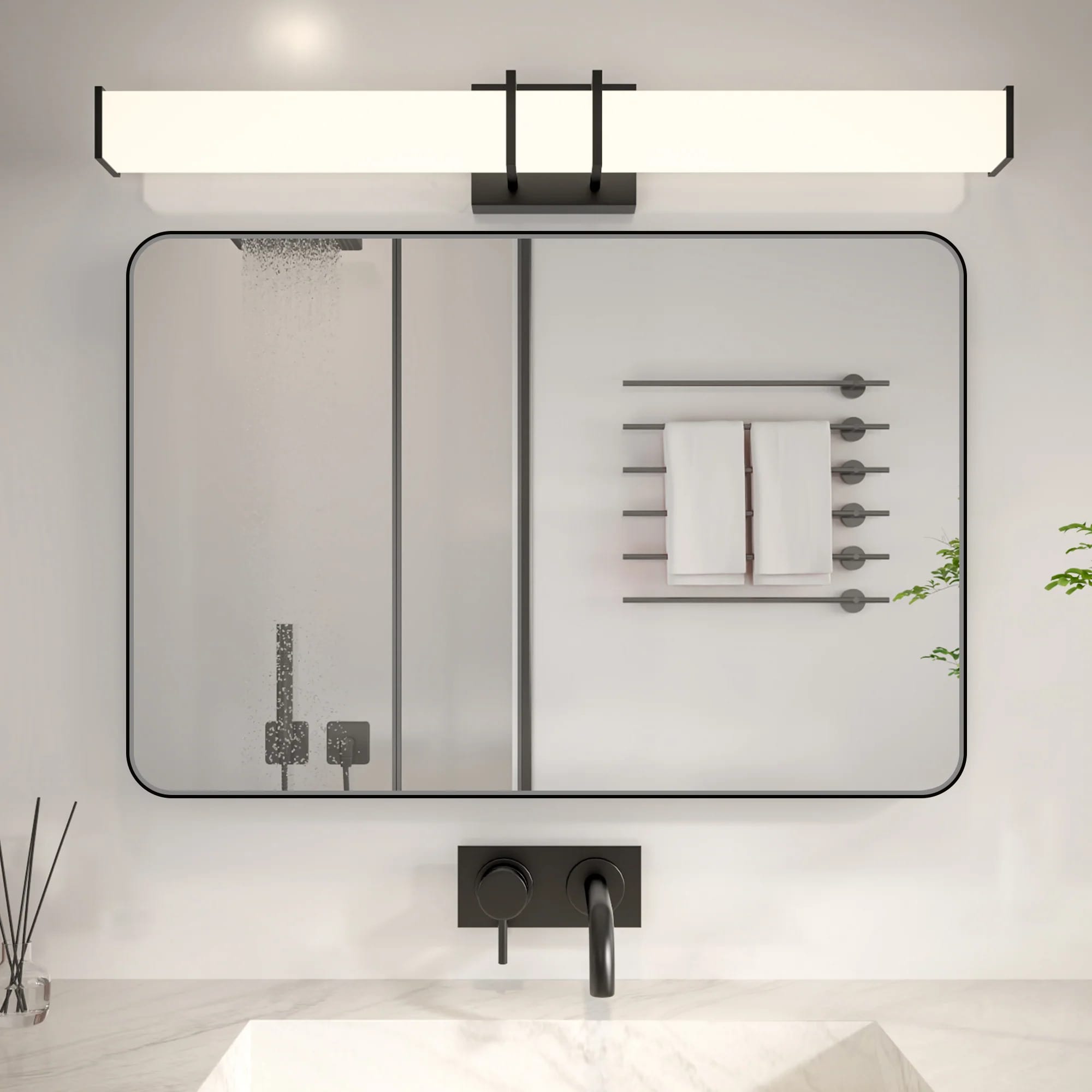 Noir 22"x 30" Bathroom Mirror – Matte Black, Tempered Glass