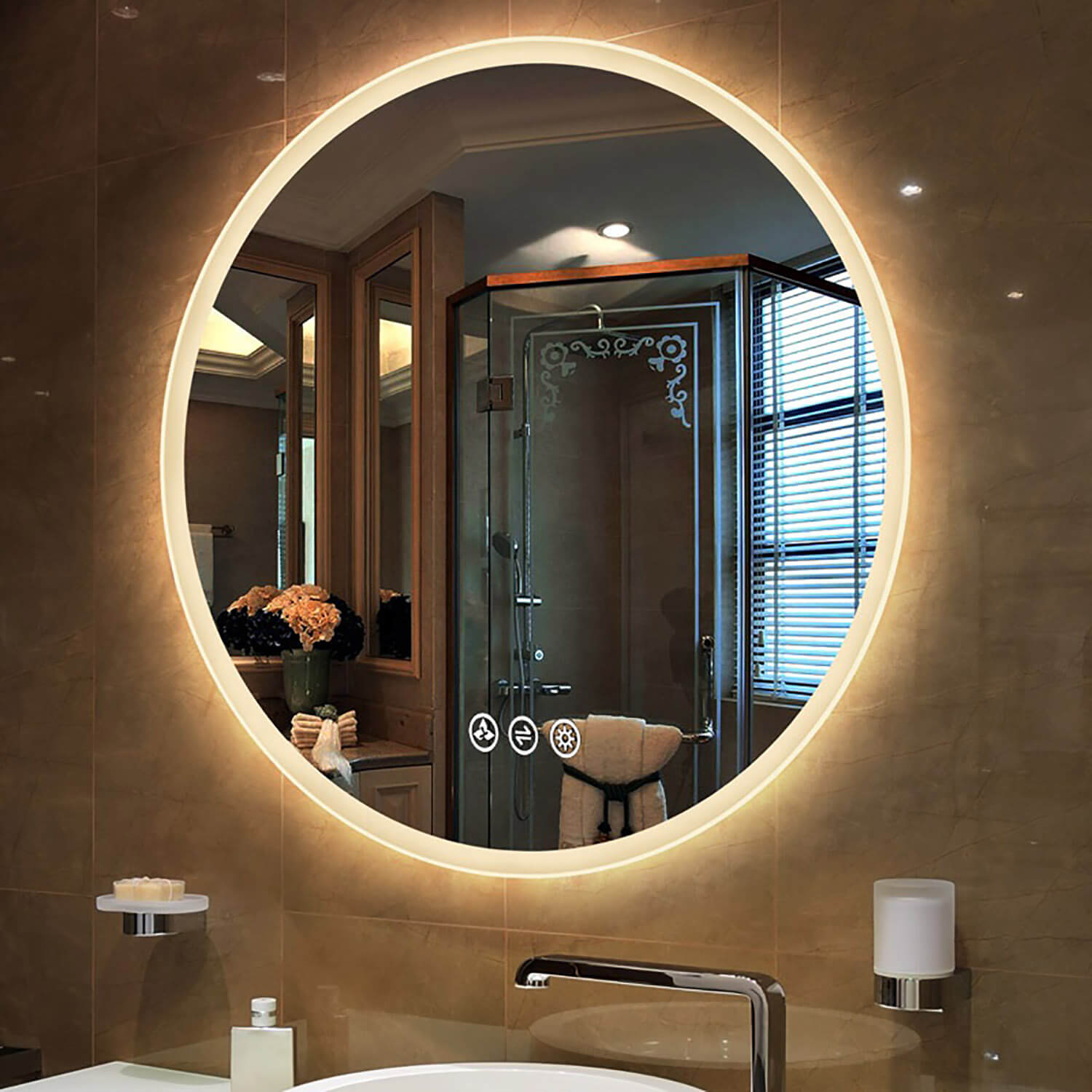 Orion 24″ Round LED Mirror with Frosted Side Vanity Plus