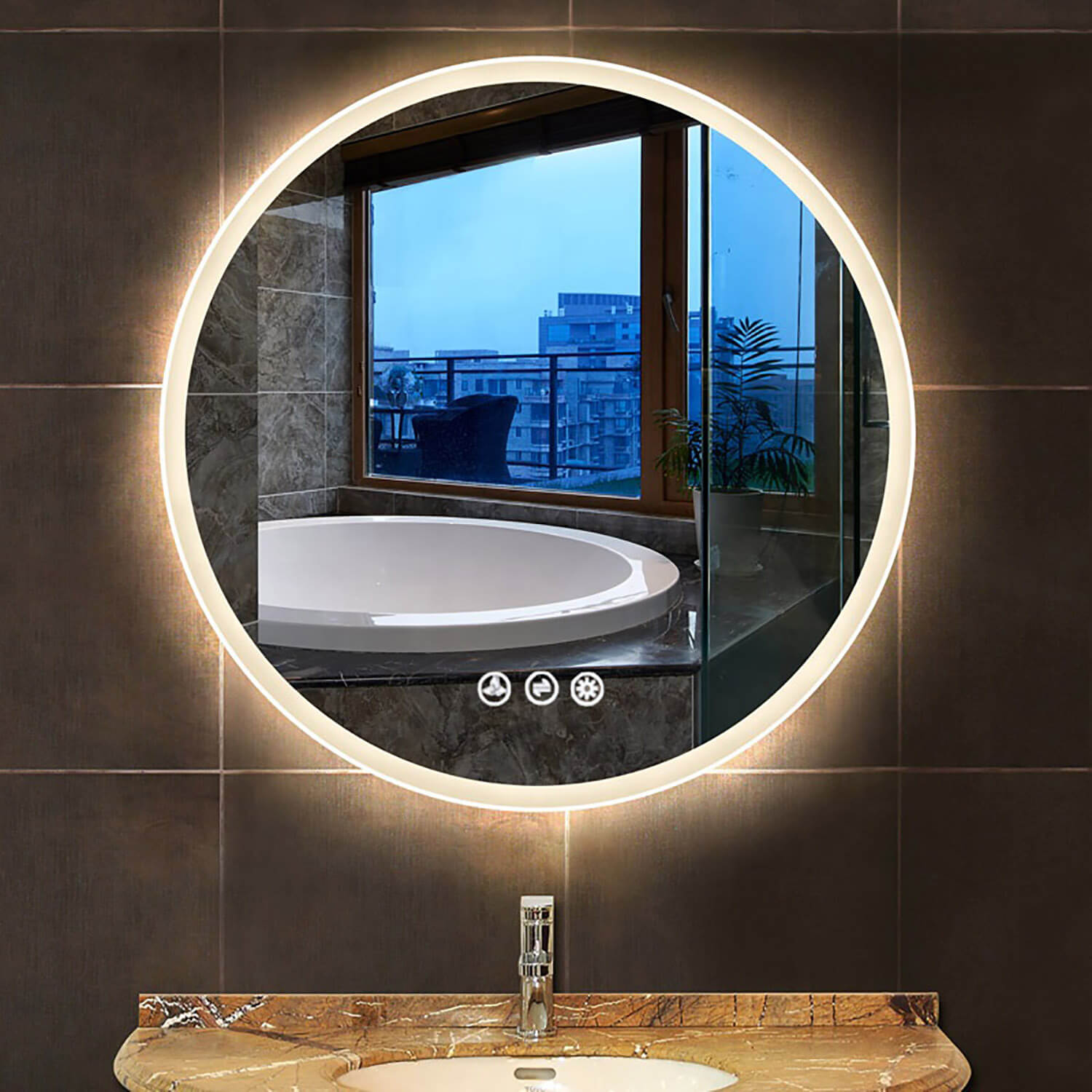 Orion 24″ Round LED Mirror with Frosted Side Vanity Plus