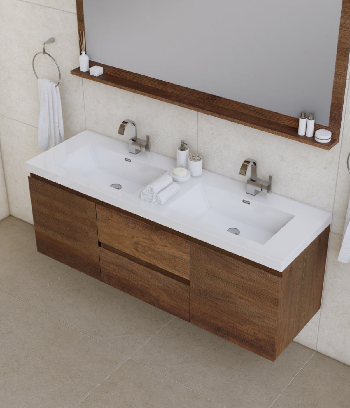 The best value, efficient bathroom wood vanity on the market.  This is the Paterno 60 inch by Alyth Bath