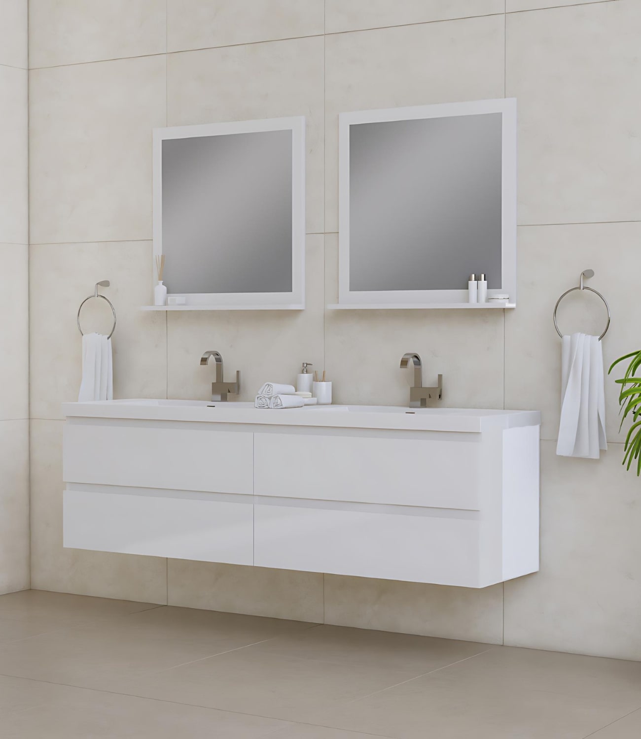 Easy to install, wall hung bathroom vanities ready for any size bathroom!