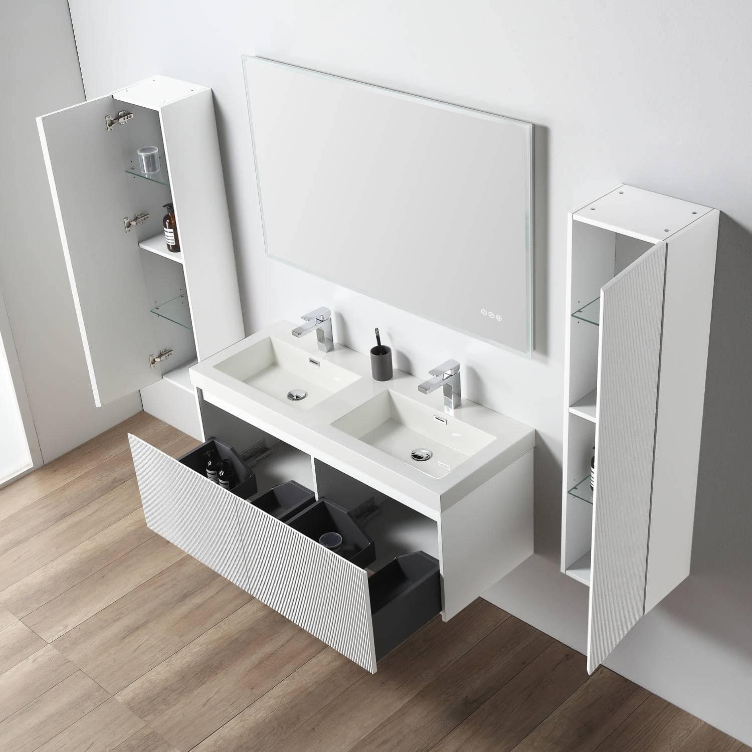 Plywood contemporary bathroom vanities are water resistant and easy to install.
