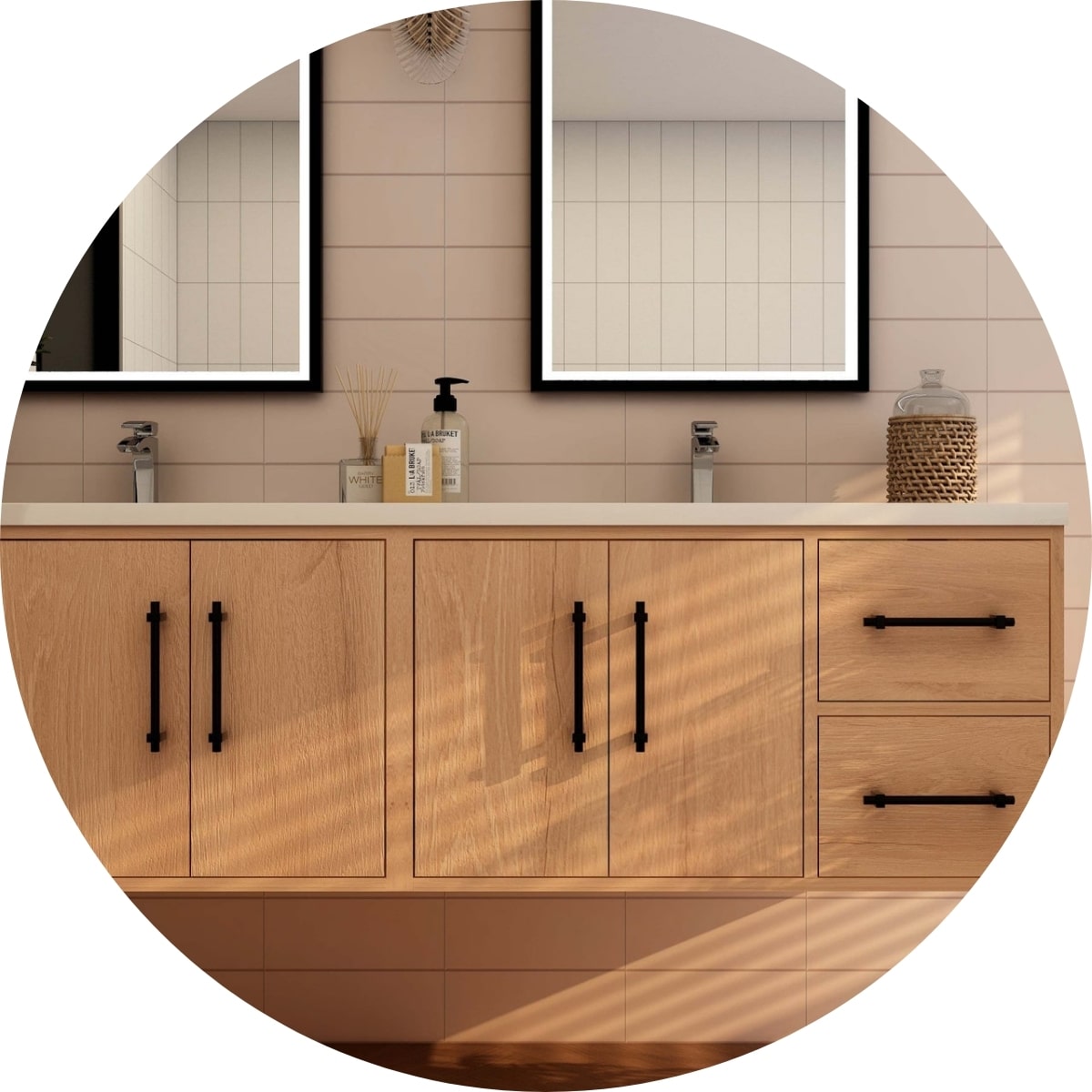 All bathroom vanities that are made from plywood construction.