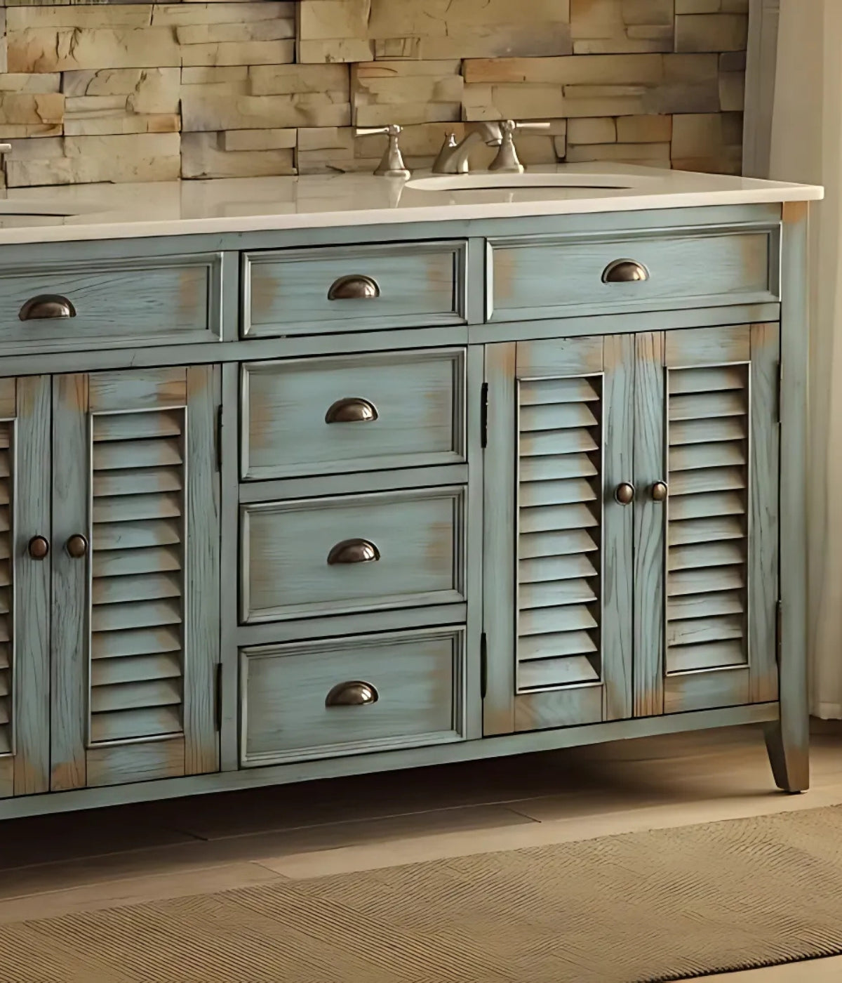 Angled view of the 60 inch Abbeville Rustic Bathroom Vanity