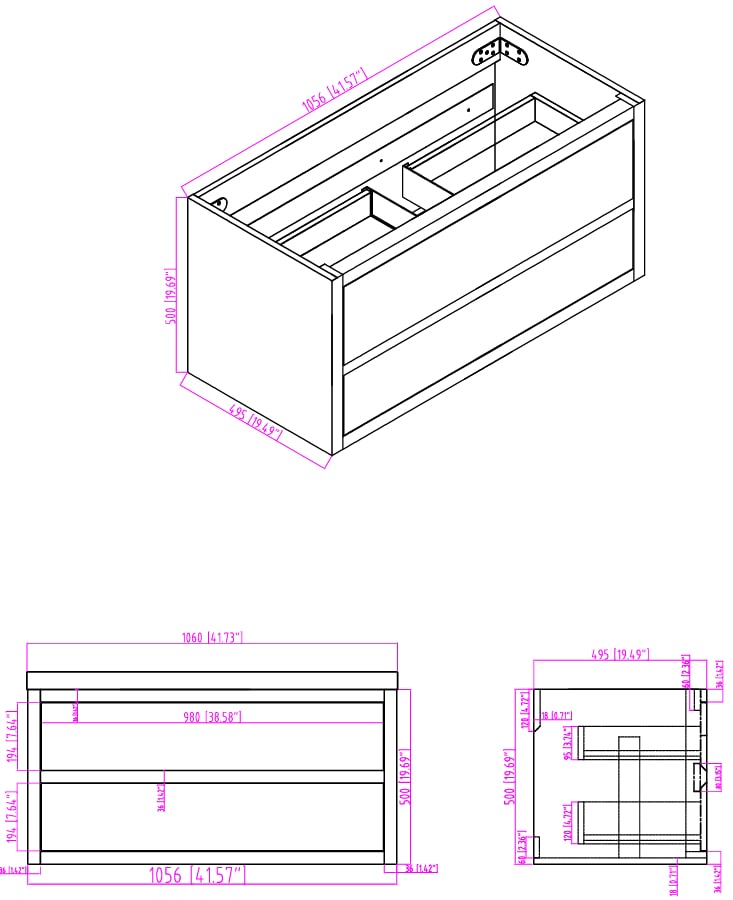 Louis 42" Modern Wall-Mounted Vanity