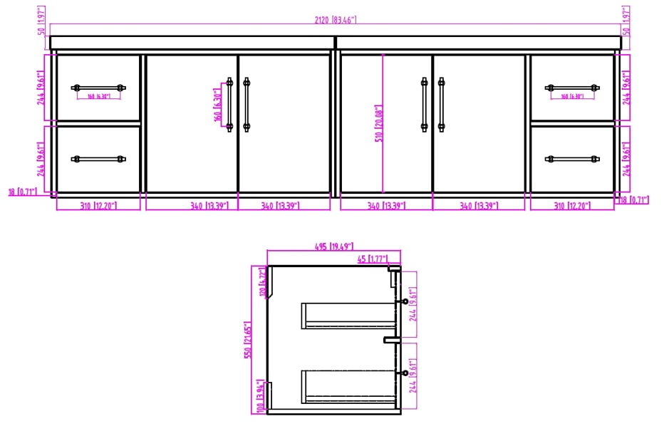 Victoria 84" Wall Mounted Vanity with Double Sink