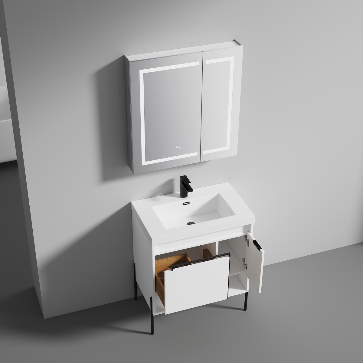 Turin 30″ White Bathroom Vanity with Top - Modern Bathroom Vanity
